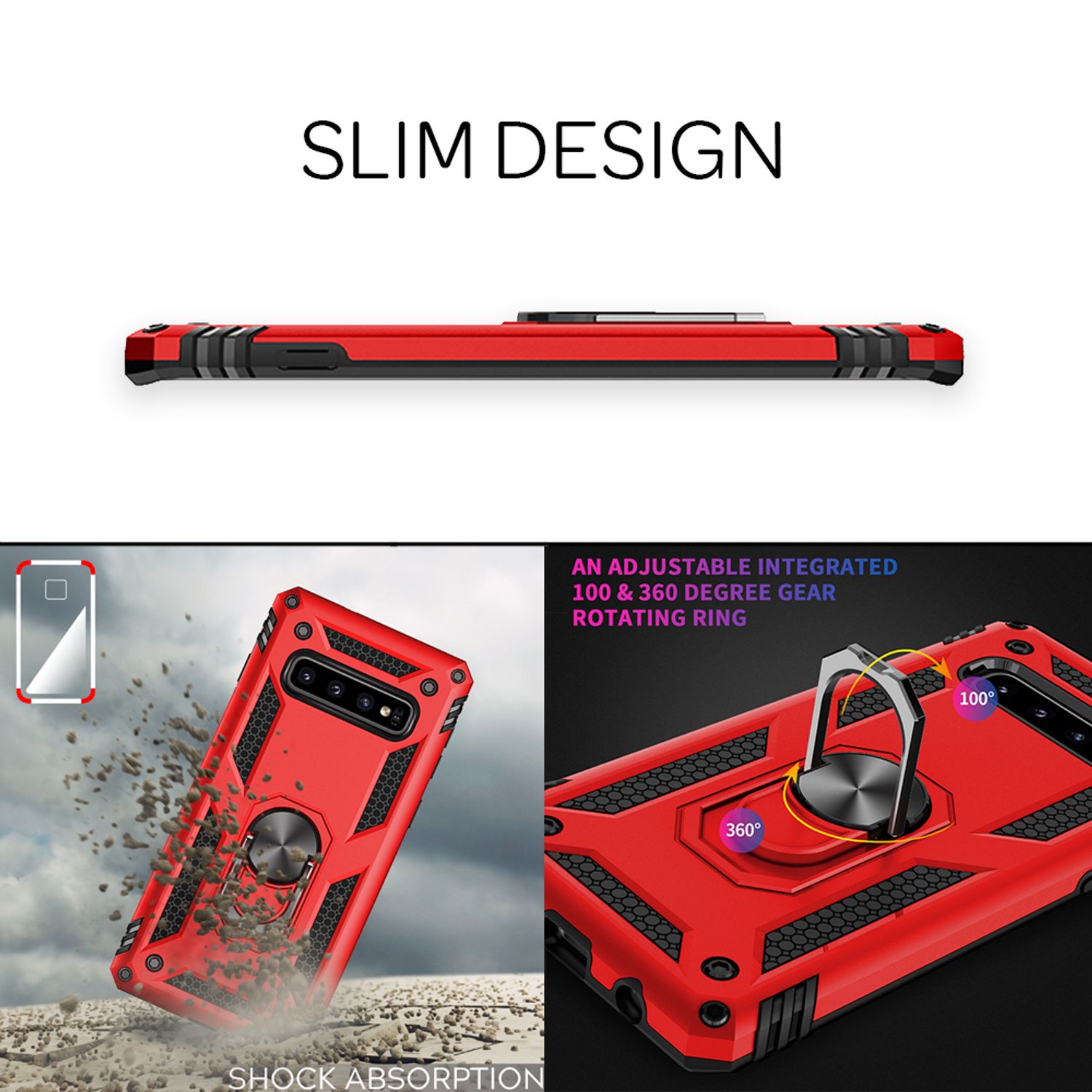 NALIA Ring Handy Hülle für Samsung Galaxy S10, 360 Grad Schutz Case Cover Bumper Silber NALIA Protective Hülle