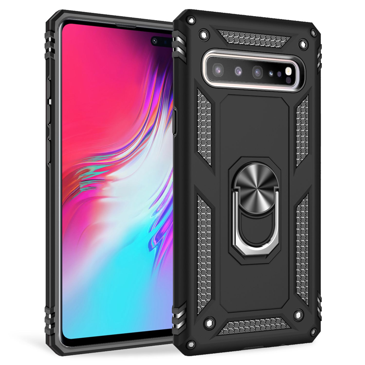 NALIA Ring Handy Hülle für Samsung Galaxy S10 5G, 360 Grad Schutz Case Cover Schwarz NALIA Outdoor Hülle