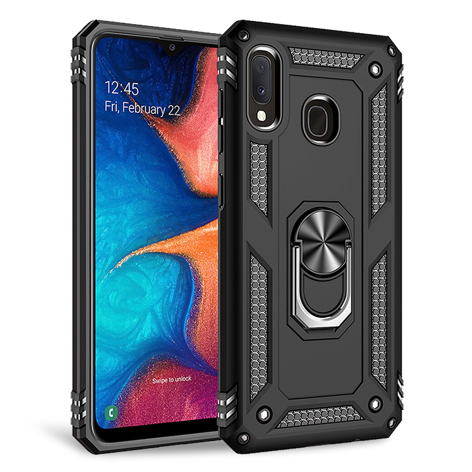 NALIA Ring Handy Hülle für Samsung Galaxy A20e, 360 Grad Schutz Case Cover Etui Schwarz NALIA Protective Hülle