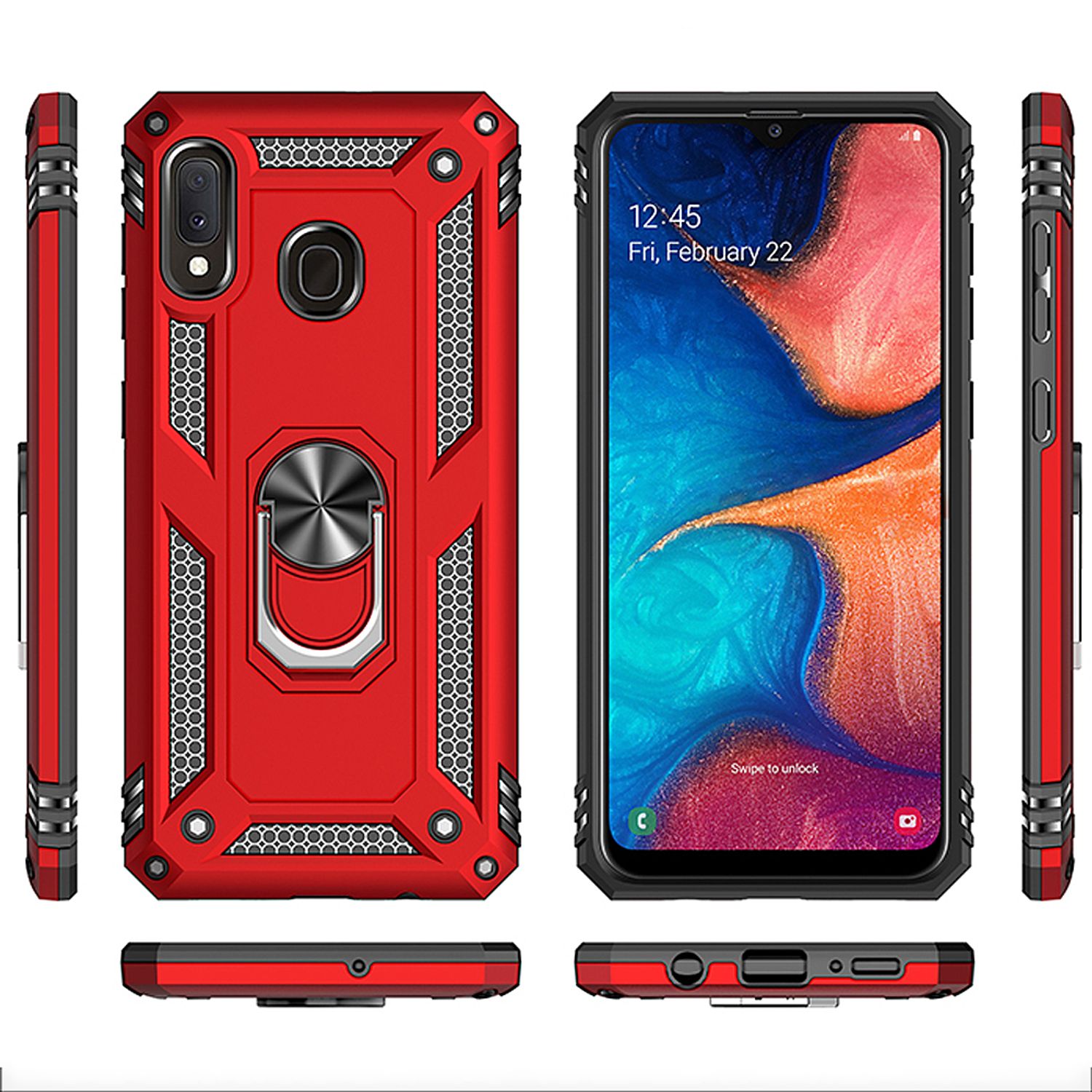 NALIA Ring Handy Hülle für Samsung Galaxy A20e, 360 Grad Schutz Case Cover Etui Silber NALIA Protective Hülle