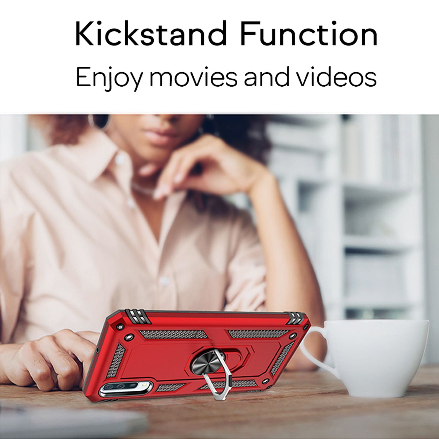 NALIA Ring Handy Hülle für Samsung Galaxy A50, 360 Grad Schutz Case Cover Tasche Silber NALIA Protective Hülle