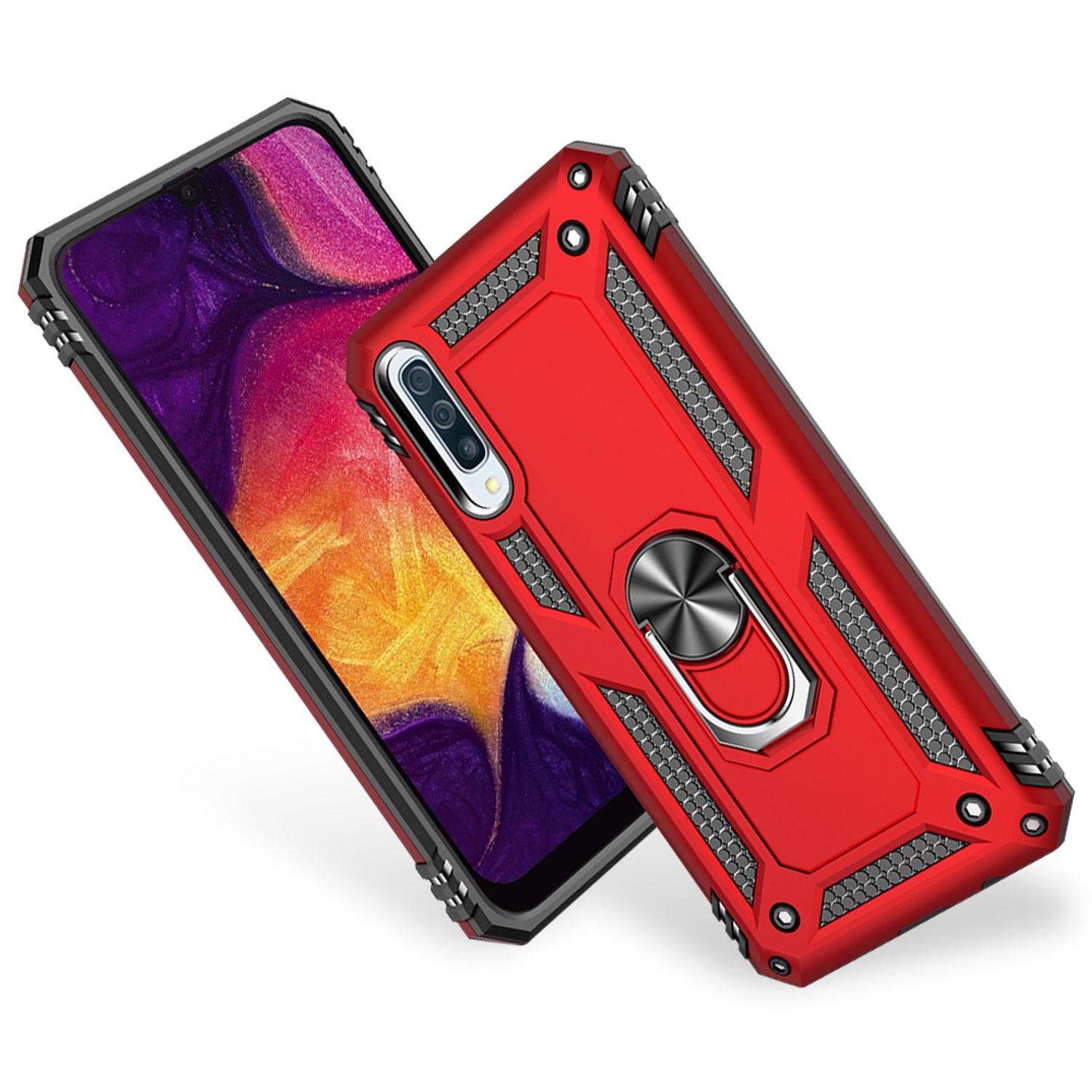 NALIA Ring Handy Hülle für Samsung Galaxy A70, 360 Grad Schutz Case Cover Tasche Silber NALIA Protective Hülle