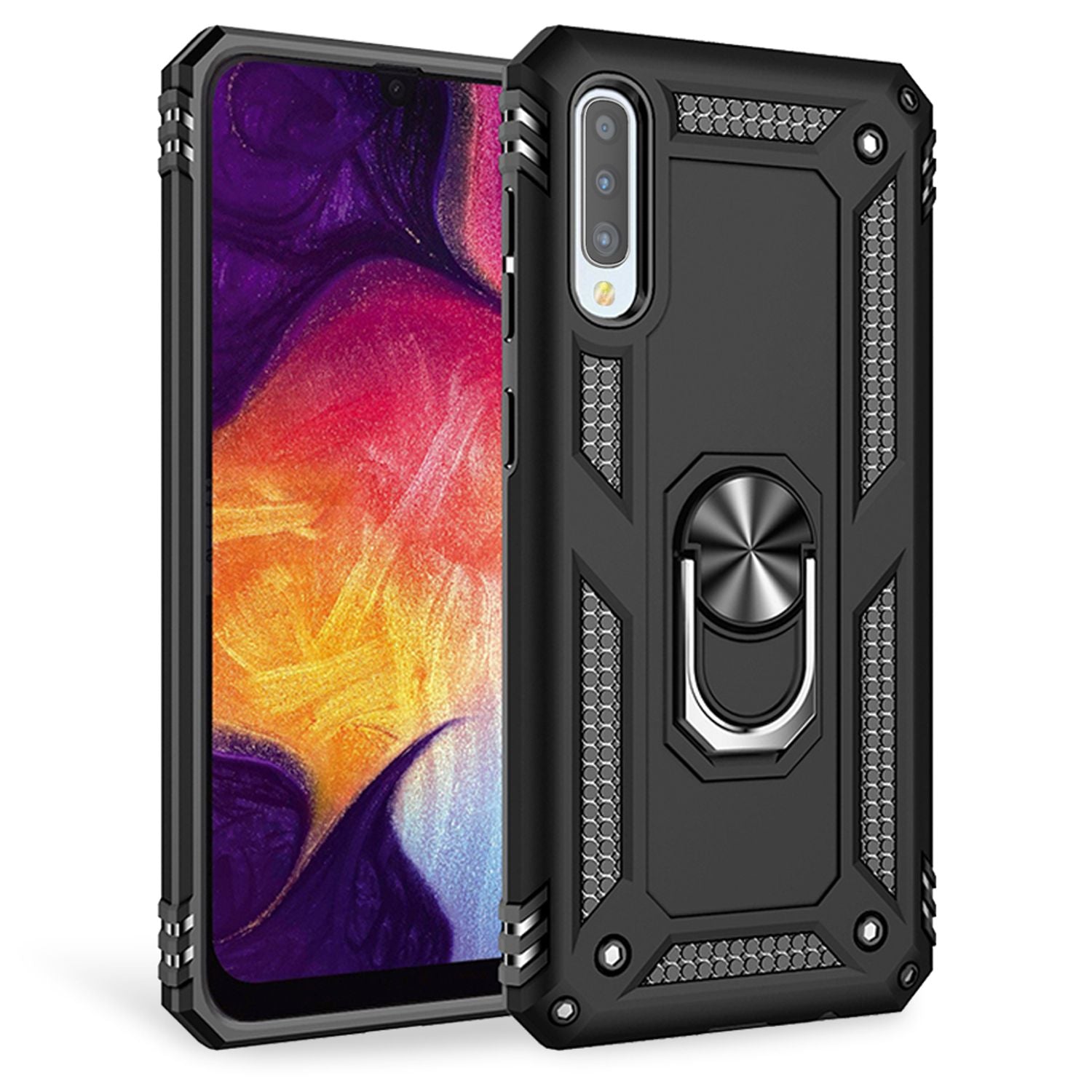 NALIA Ring Handy Hülle für Samsung Galaxy A70, 360 Grad Schutz Case Cover Tasche Schwarz NALIA Protective Hülle