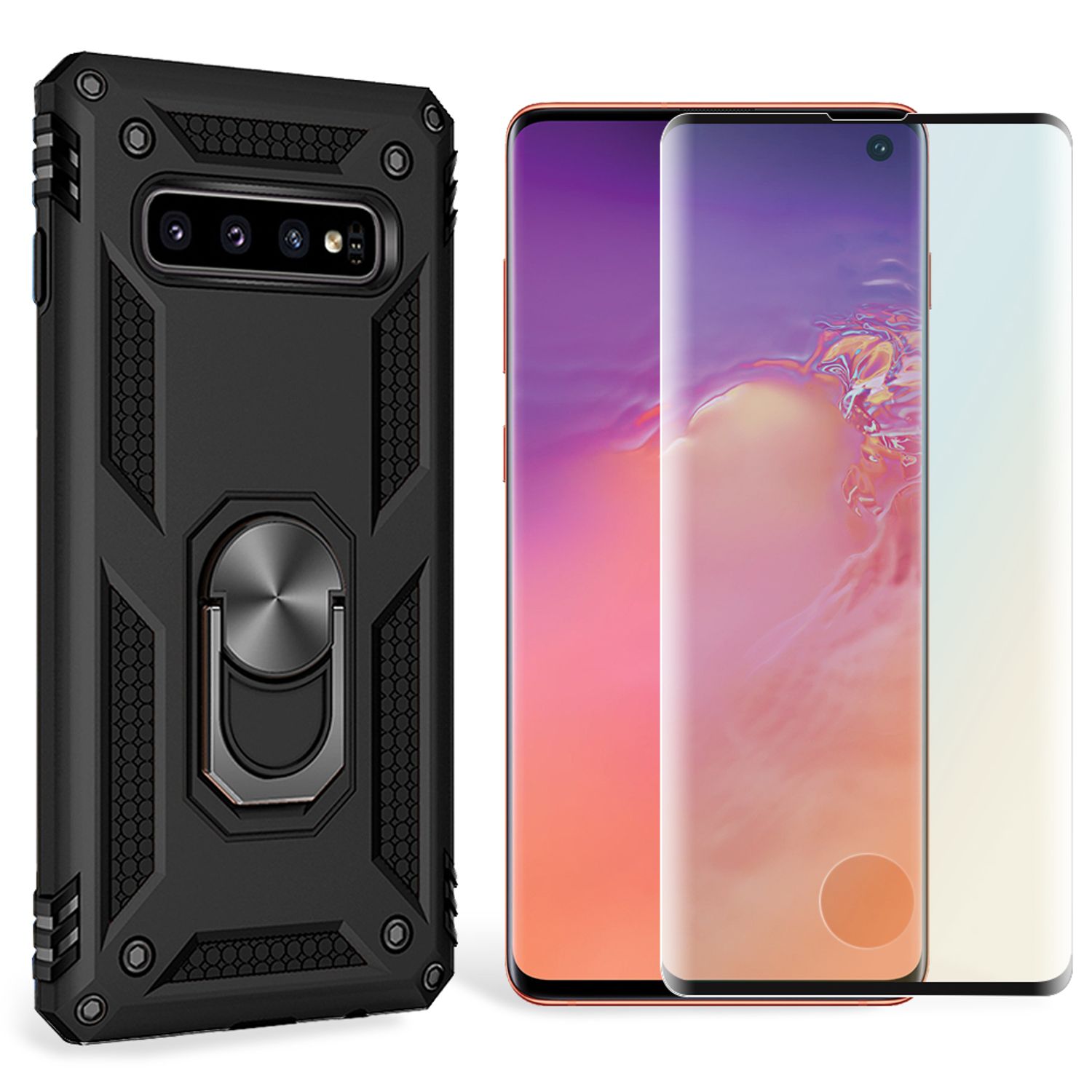 NALIA Ring Handy Hülle für Samsung Galaxy S10, Case Cover Display Schutz Glas NALIA Protective Hülle