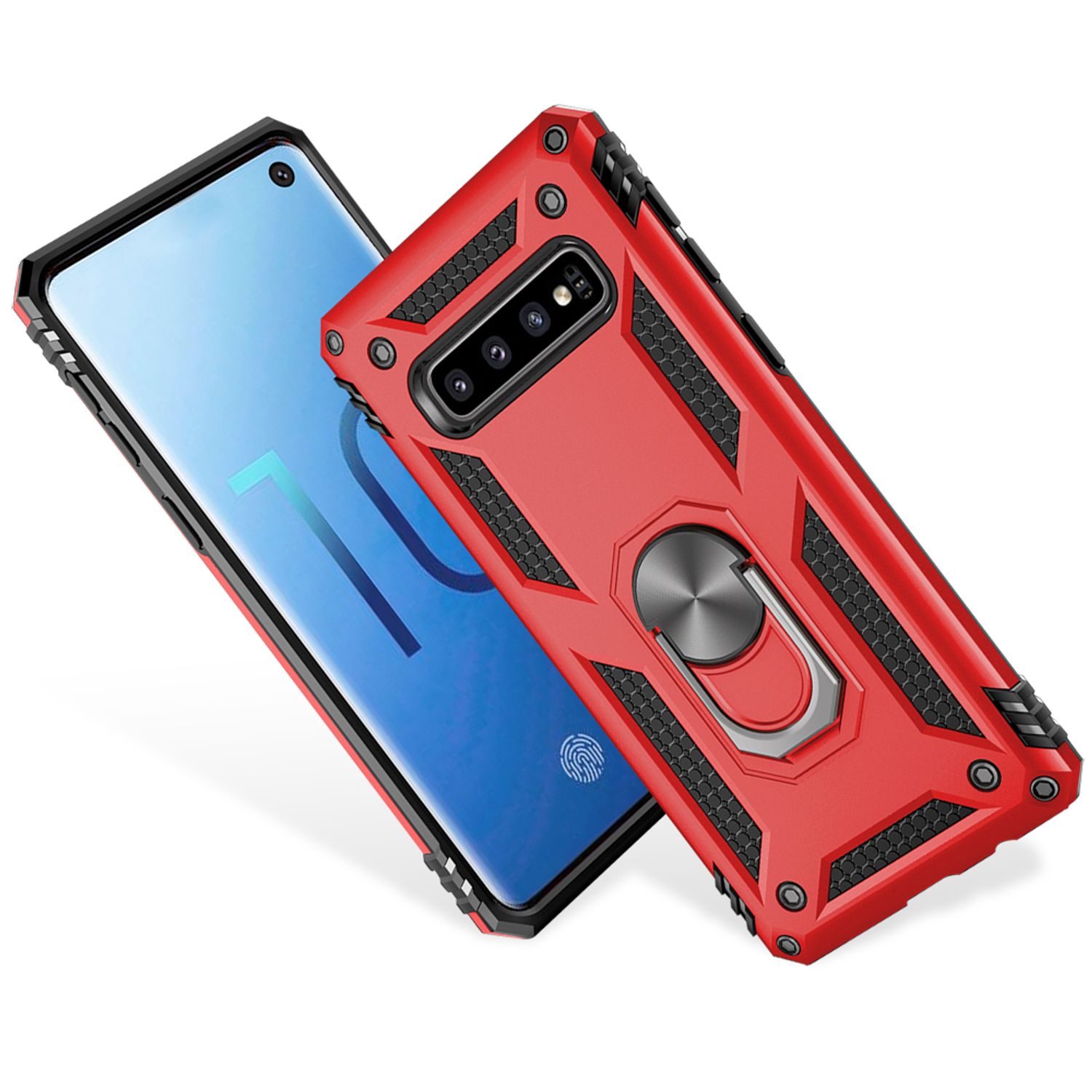 NALIA Ring Handy Hülle für Samsung Galaxy S10, Case Cover Display Schutz Glas Silber NALIA Protective Hülle