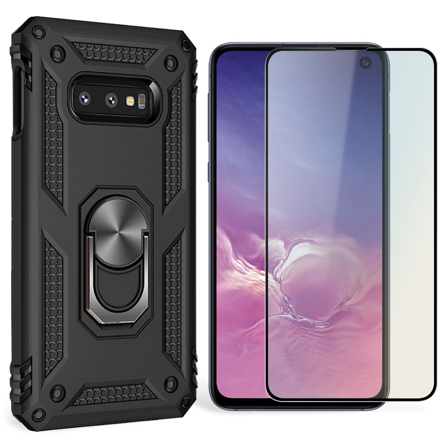 NALIA Ring Handy Hülle für Samsung Galaxy S10e, Case Cover Display Schutz Glas Schwarz NALIA Protective Hülle