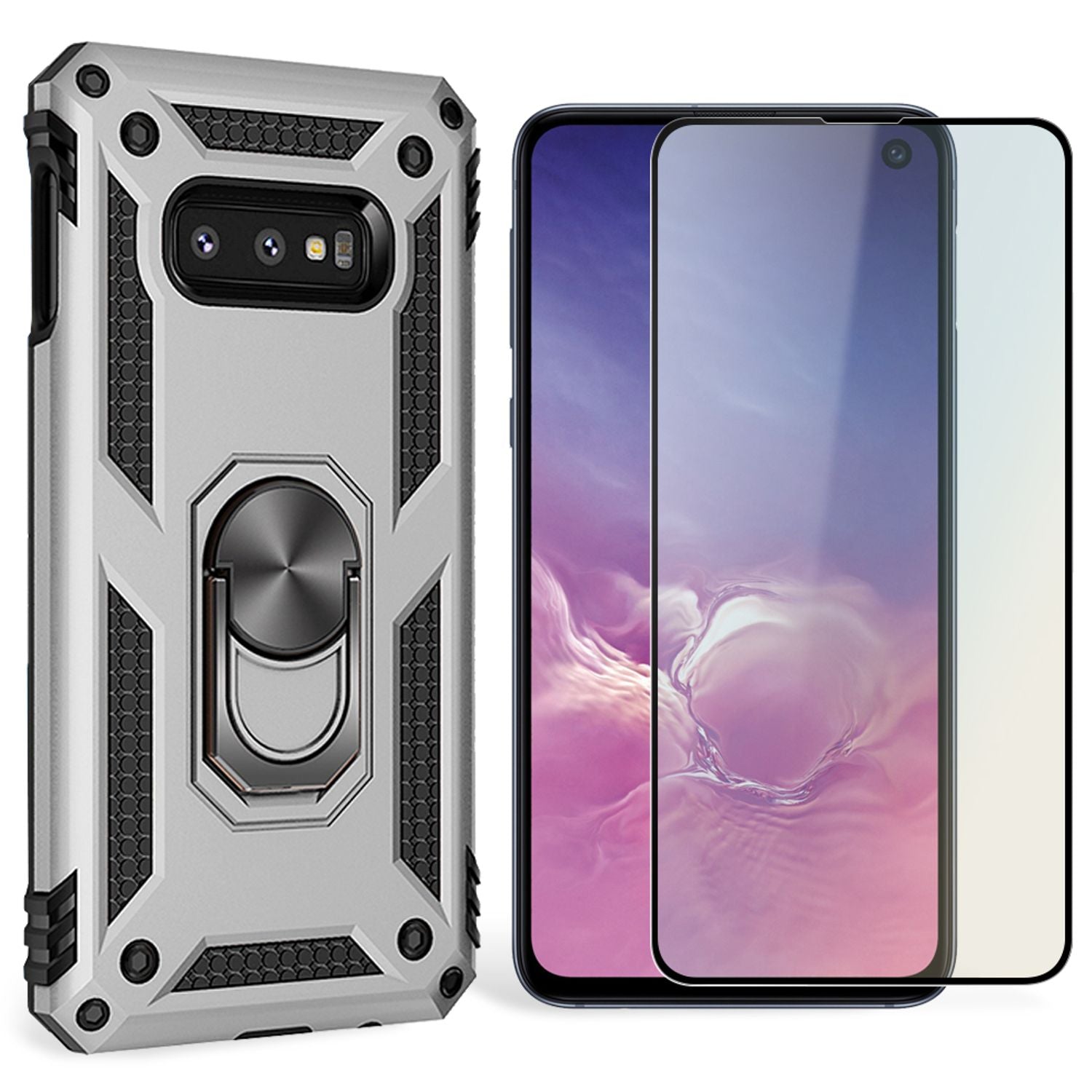 NALIA Ring Handy Hülle für Samsung Galaxy S10e, Case Cover Display Schutz Glas Schwarz NALIA Protective Hülle