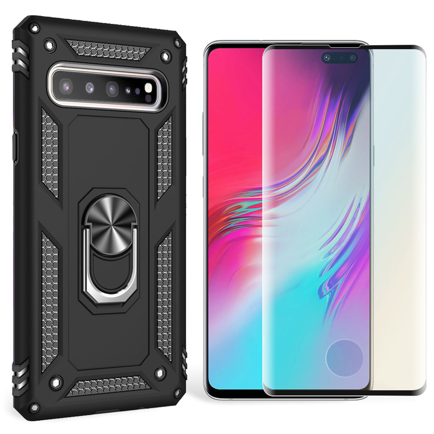 NALIA Ring Handy Hülle für Samsung Galaxy S10 5G, Case Cover Display Schutz Glas Schwarz NALIA Outdoor Hülle
