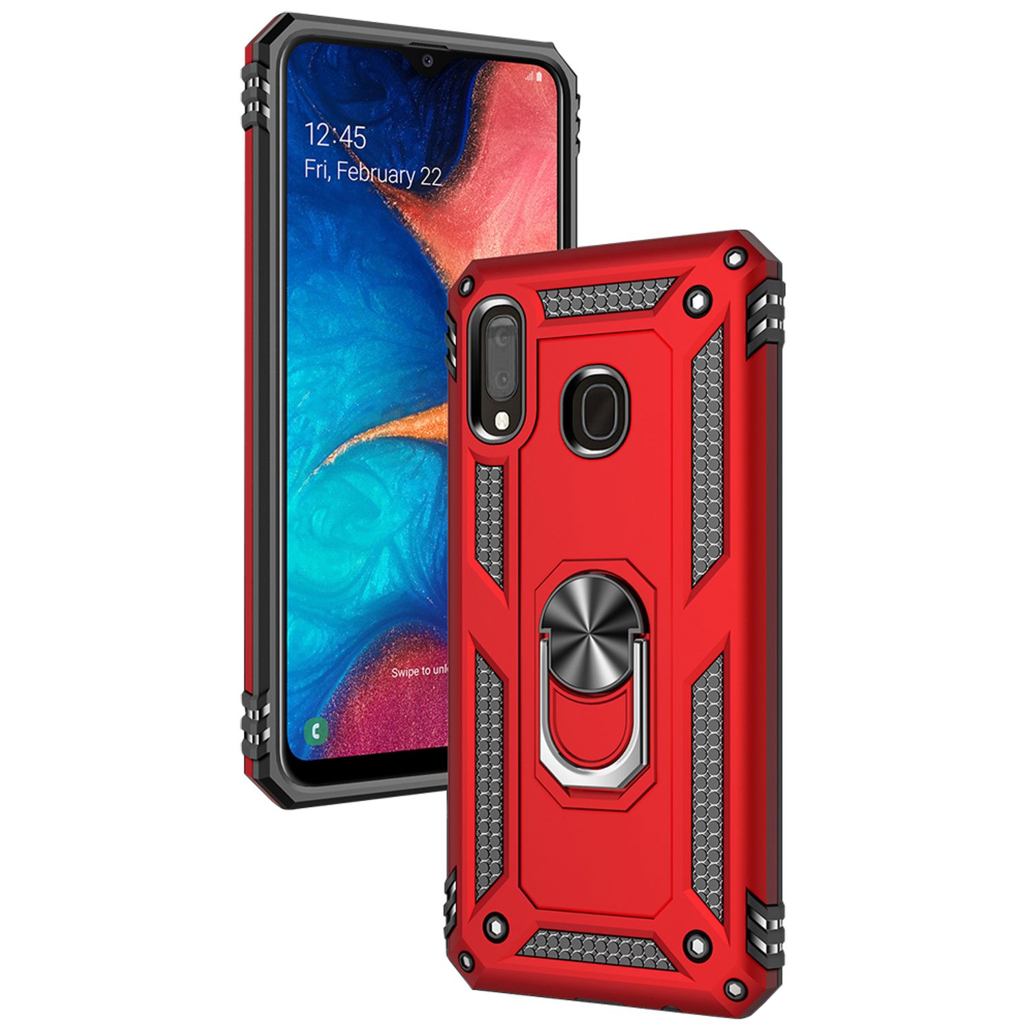 NALIA Ring Handy Hülle für Samsung Galaxy A20e, Case Cover Display Schutz Glas Schwarz NALIA Protective Hülle