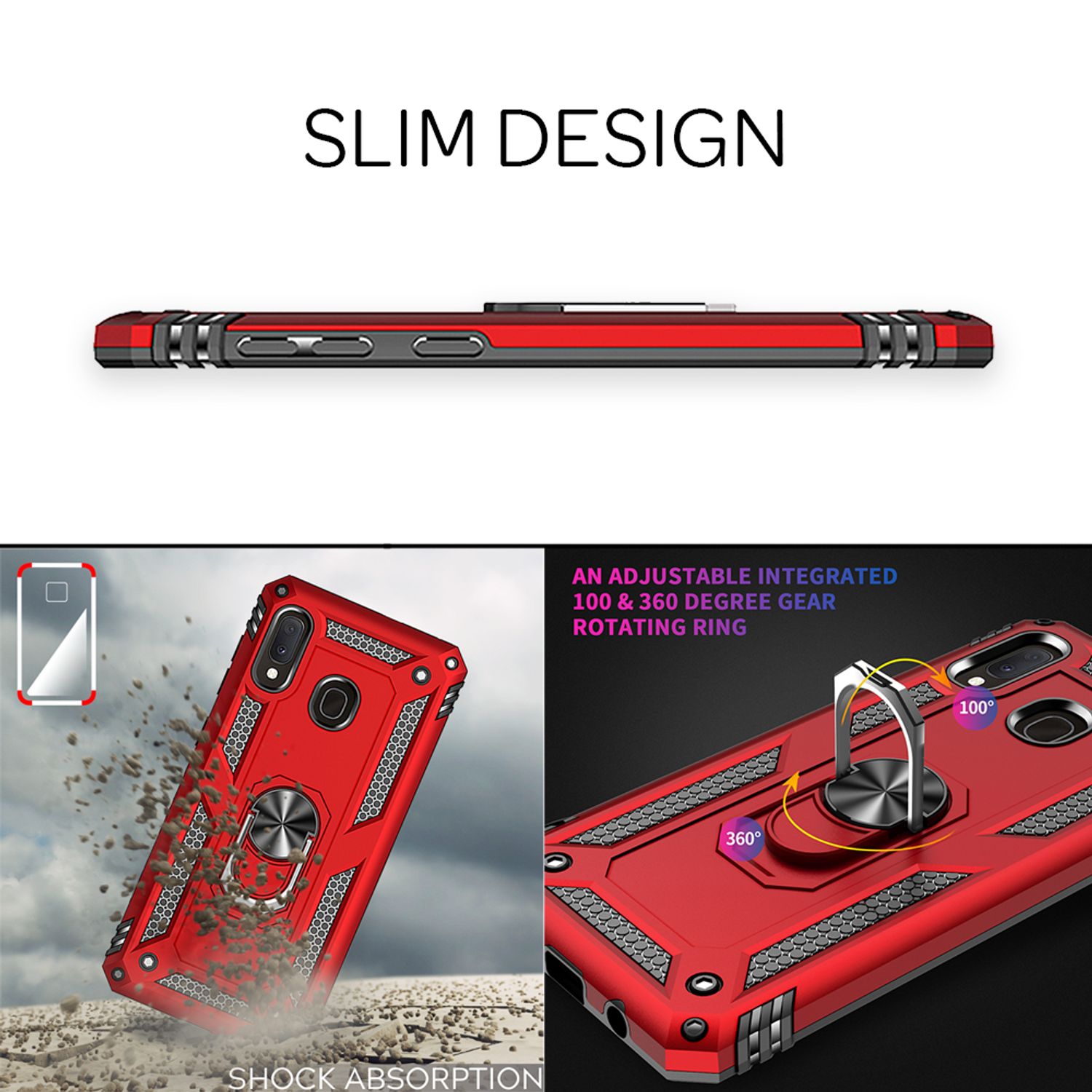 NALIA Ring Handy Hülle für Samsung Galaxy A20e, Case Cover Display Schutz Glas Silber NALIA Protective Hülle