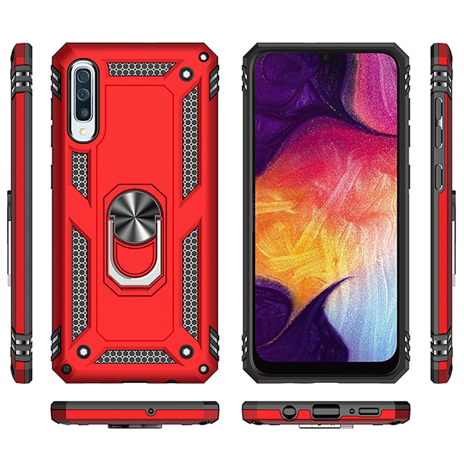 NALIA Ring Handy Hülle für Samsung Galaxy A50, Case Cover Display Schutz Glas Schwarz NALIA Protective Hülle