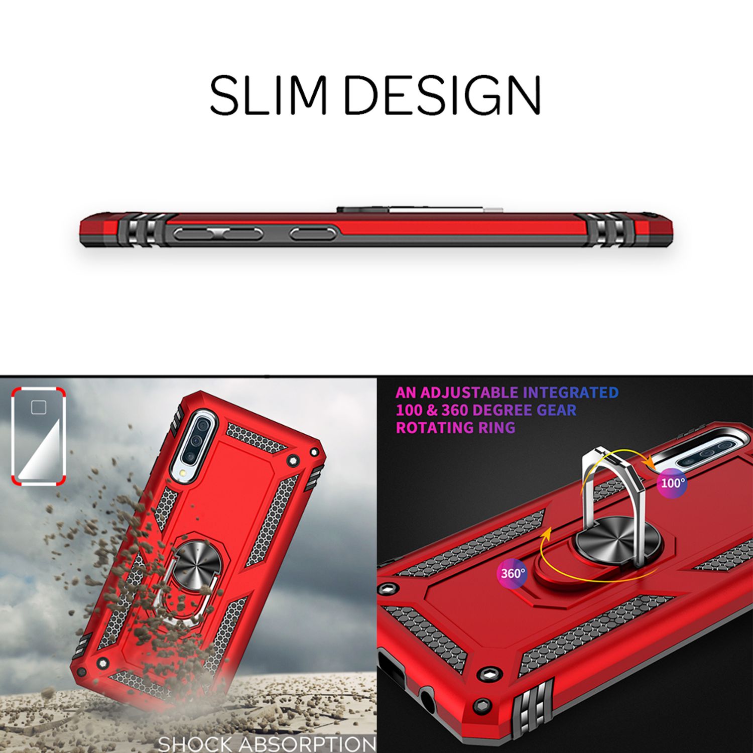 NALIA Ring Handy Hülle für Samsung Galaxy A70, Case Cover Display Schutz Glas Silber NALIA Protective Hülle