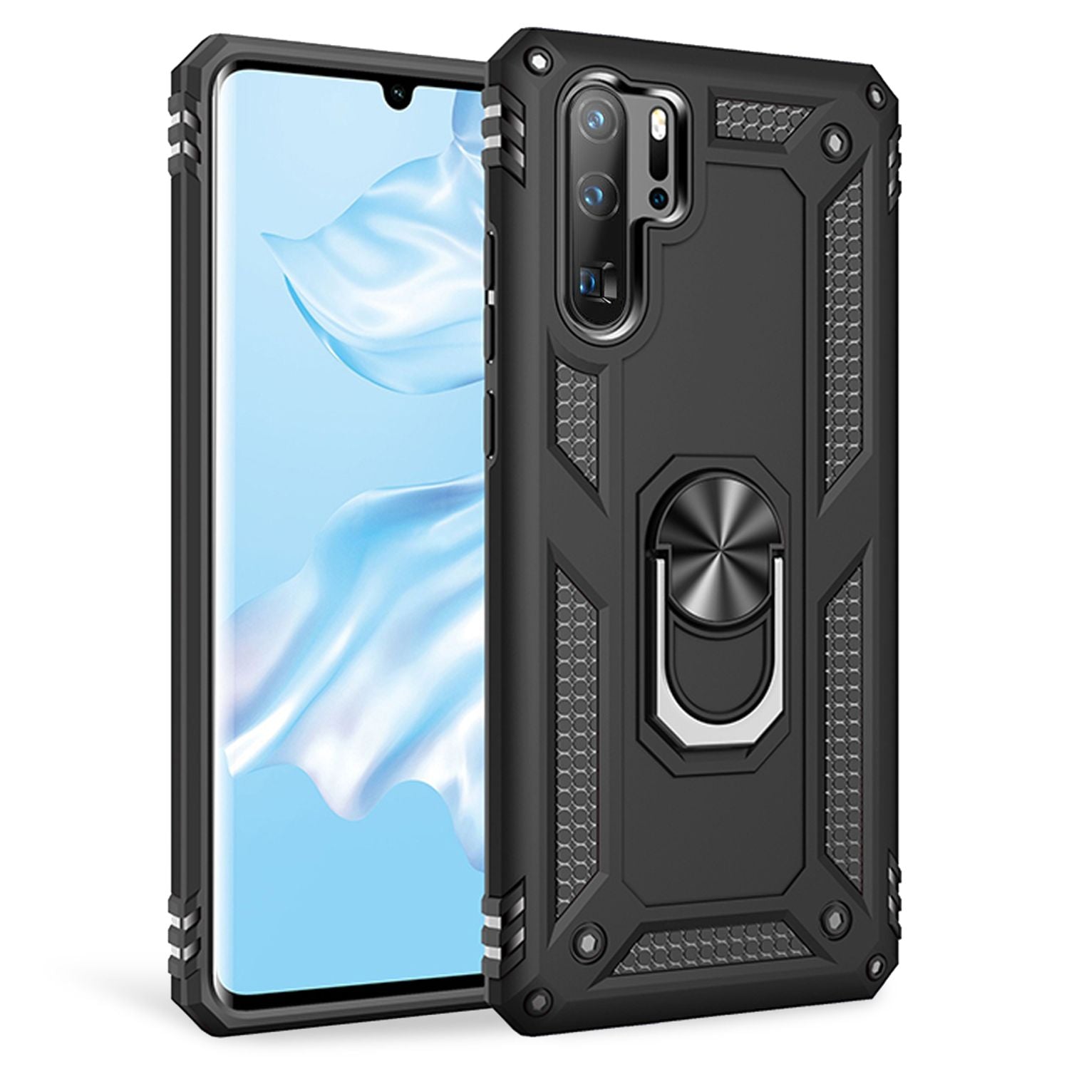 NALIA Ring Handy Hülle für Huawei P30 Pro, 360 Grad Schutz Case Cover Bumper Schwarz NALIA Outdoor Hülle