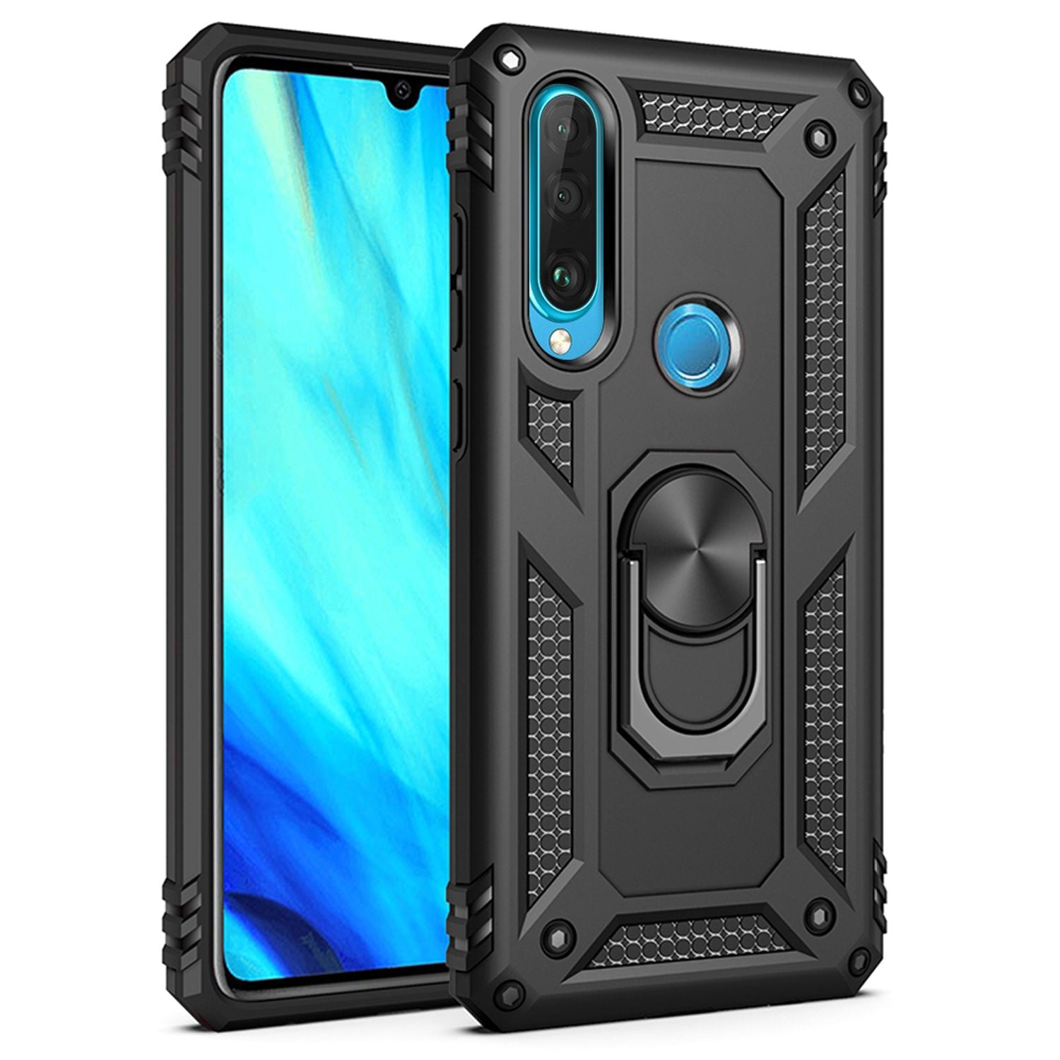 NALIA Ring Handy Hülle für Huawei P30 Lite, 360 Grad Schutz Case Cover Bumper Schwarz NALIA Outdoor Hülle