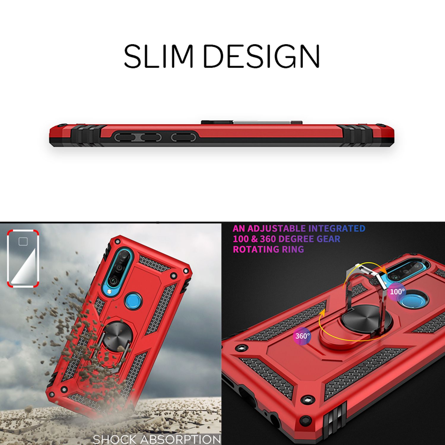 NALIA Ring Handy Hülle für Huawei P30 Lite, 360 Grad Schutz Case Cover Bumper Schwarz NALIA Outdoor Hülle