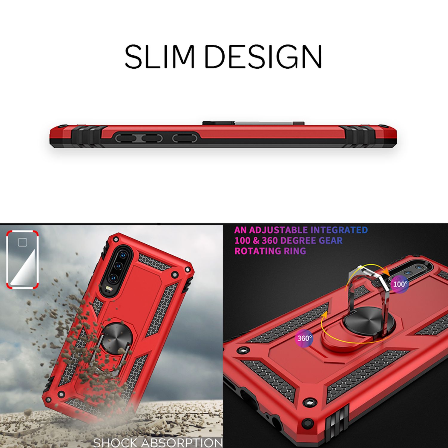 NALIA Ring Handy Hülle für Huawei P30, Case Cover Bumper Display Schutz Glas Schwarz NALIA Outdoor Hülle