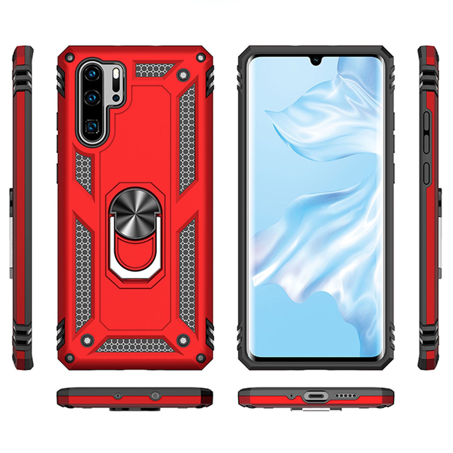 NALIA Ring Handy Hülle für Huawei P30 Pro, Case Cover Etui Display Schutz Glas Schwarz NALIA Protective Hülle