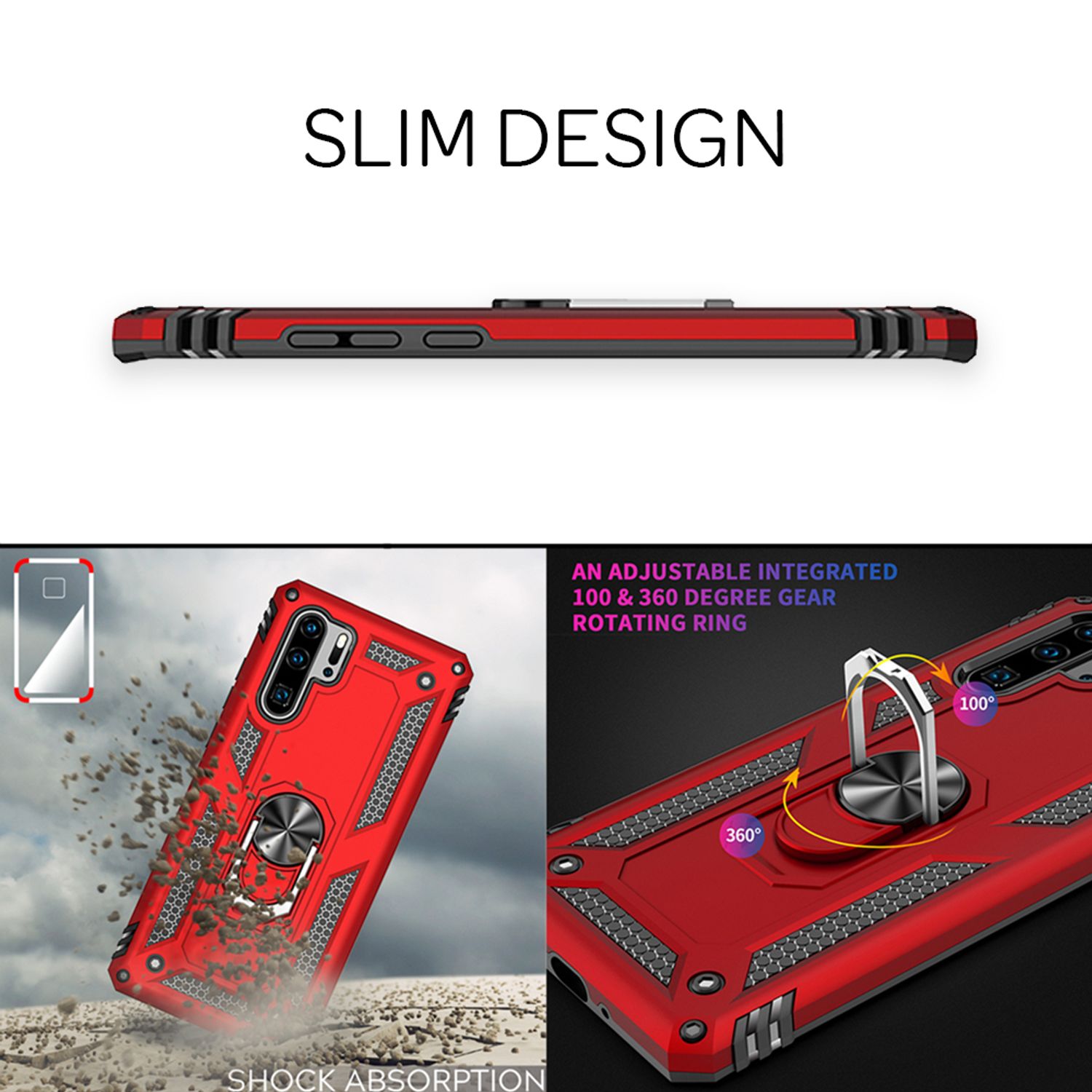 NALIA Ring Handy Hülle für Huawei P30 Pro, Case Cover Etui Display Schutz Glas Schwarz NALIA Protective Hülle