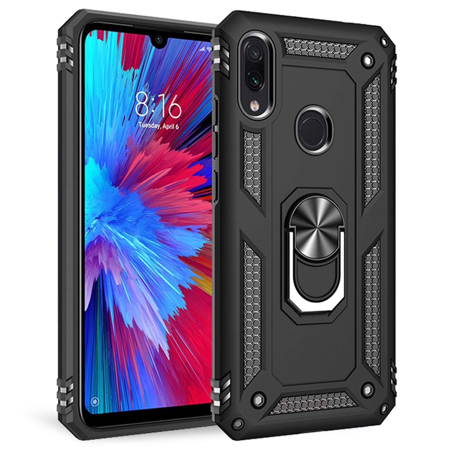 NALIA Ring Handy Hülle für Xiaomi Redmi Note 7, Case Cover Schutz Tasche Bumper Schwarz NALIA Protective Hülle