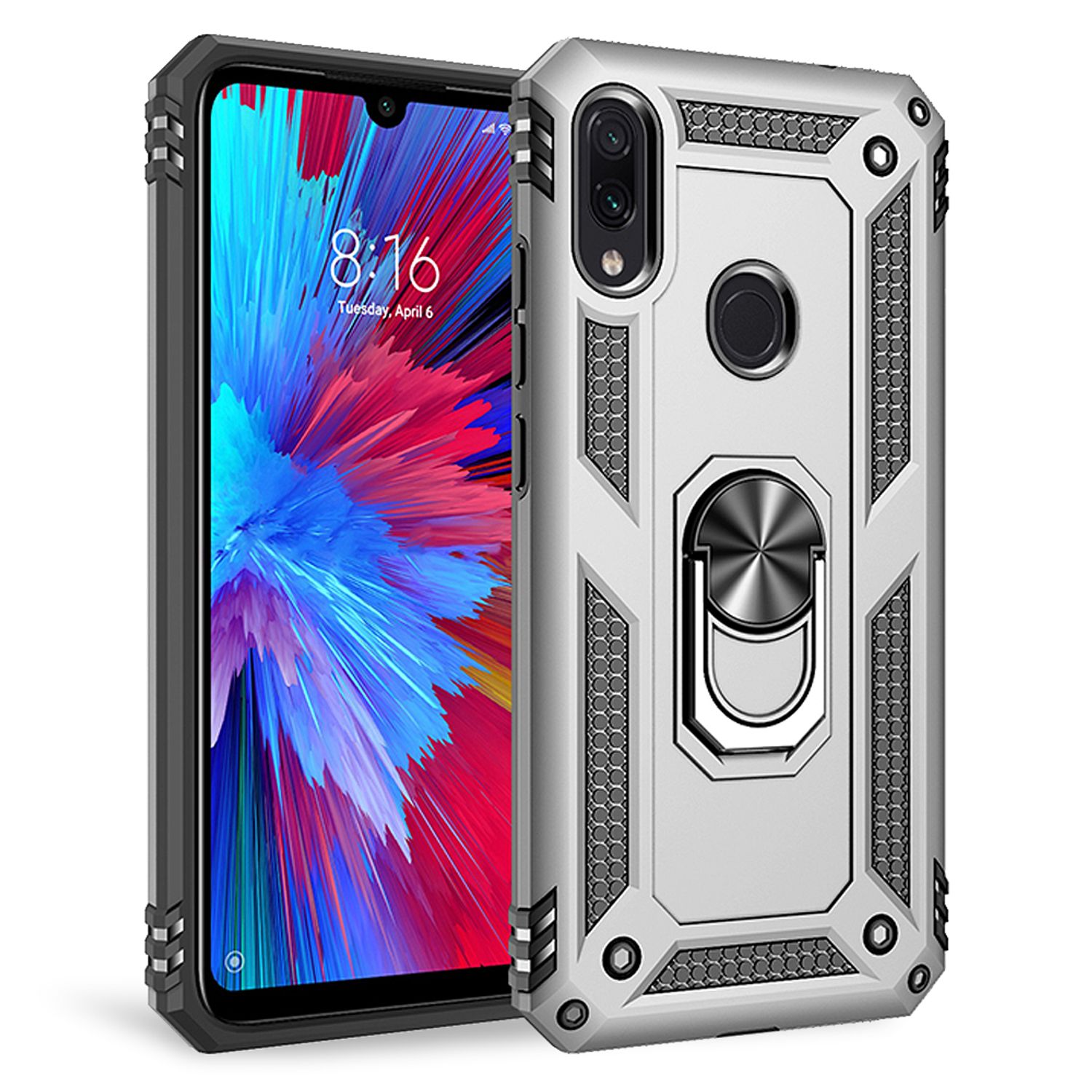 NALIA Ring Handy Hülle für Xiaomi Redmi Note 7, Case Cover Schutz Tasche Bumper Schwarz NALIA Protective Hülle