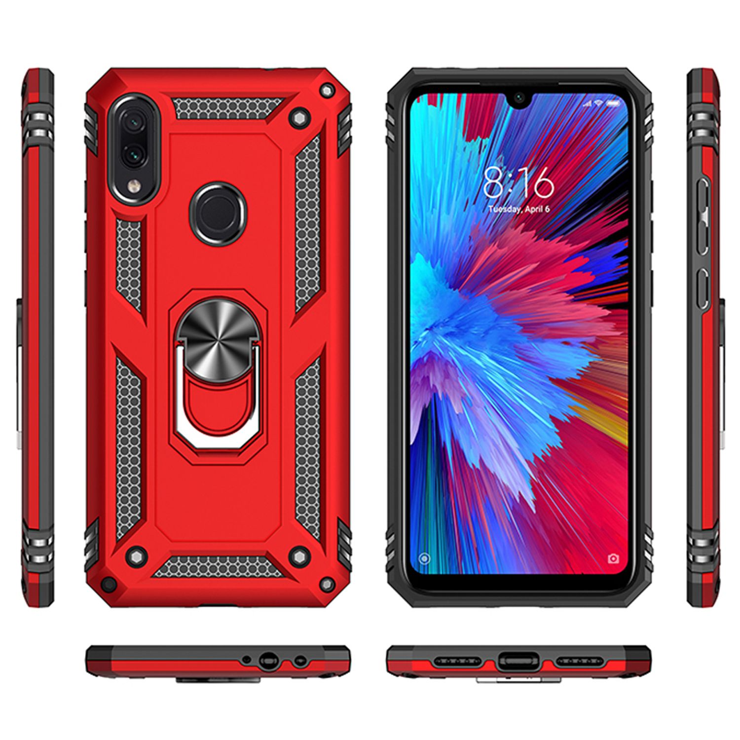 NALIA Ring Handy Hülle für Xiaomi Redmi Note 7, Case Cover Schutz Tasche Bumper Schwarz NALIA Protective Hülle