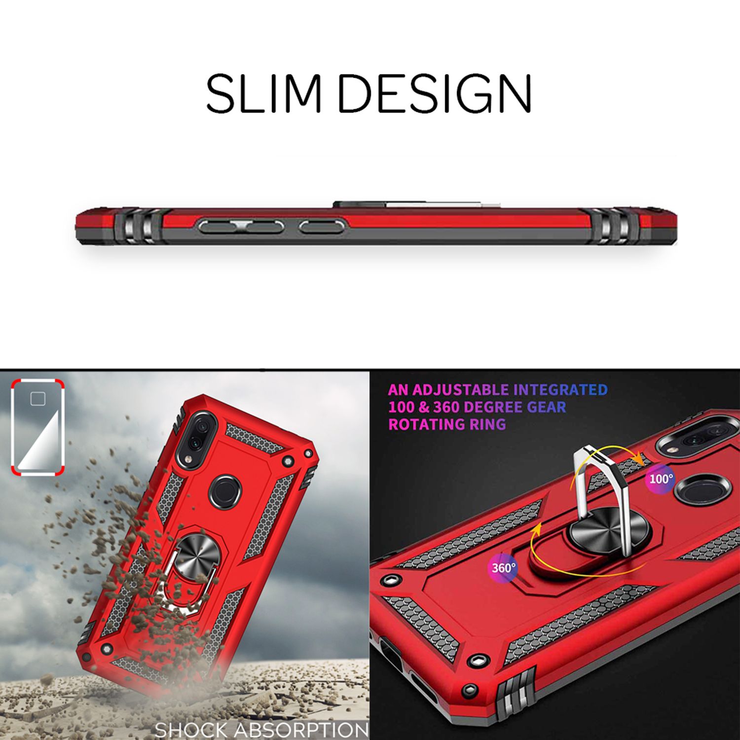 NALIA Ring Handy Hülle für Xiaomi Redmi Note 7, Case Cover Schutz Tasche Bumper Schwarz NALIA Protective Hülle