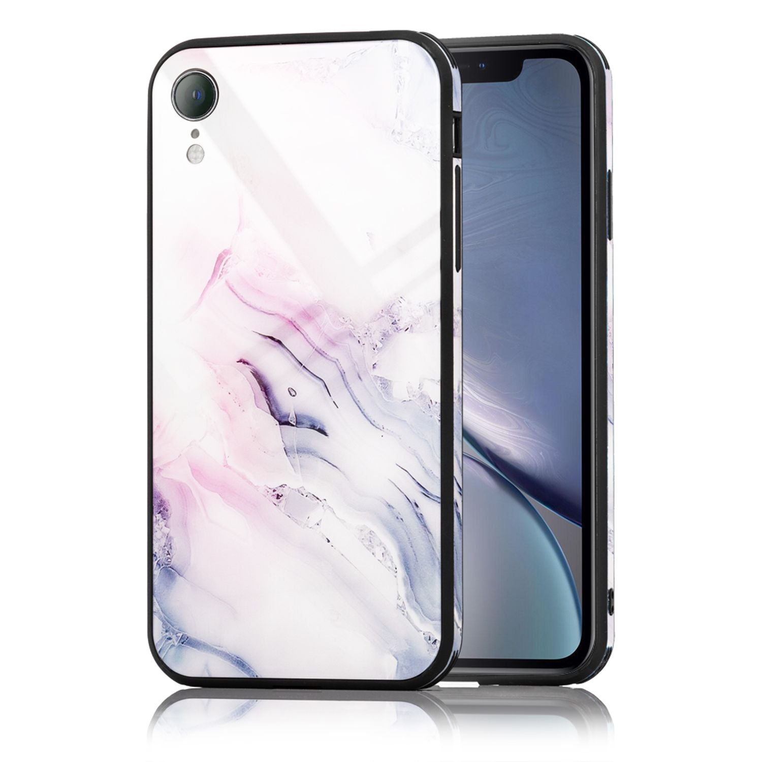 NALIA Handy Hülle für iPhone XR, Hartglas Marmor Design Case Cover Bumper Etui