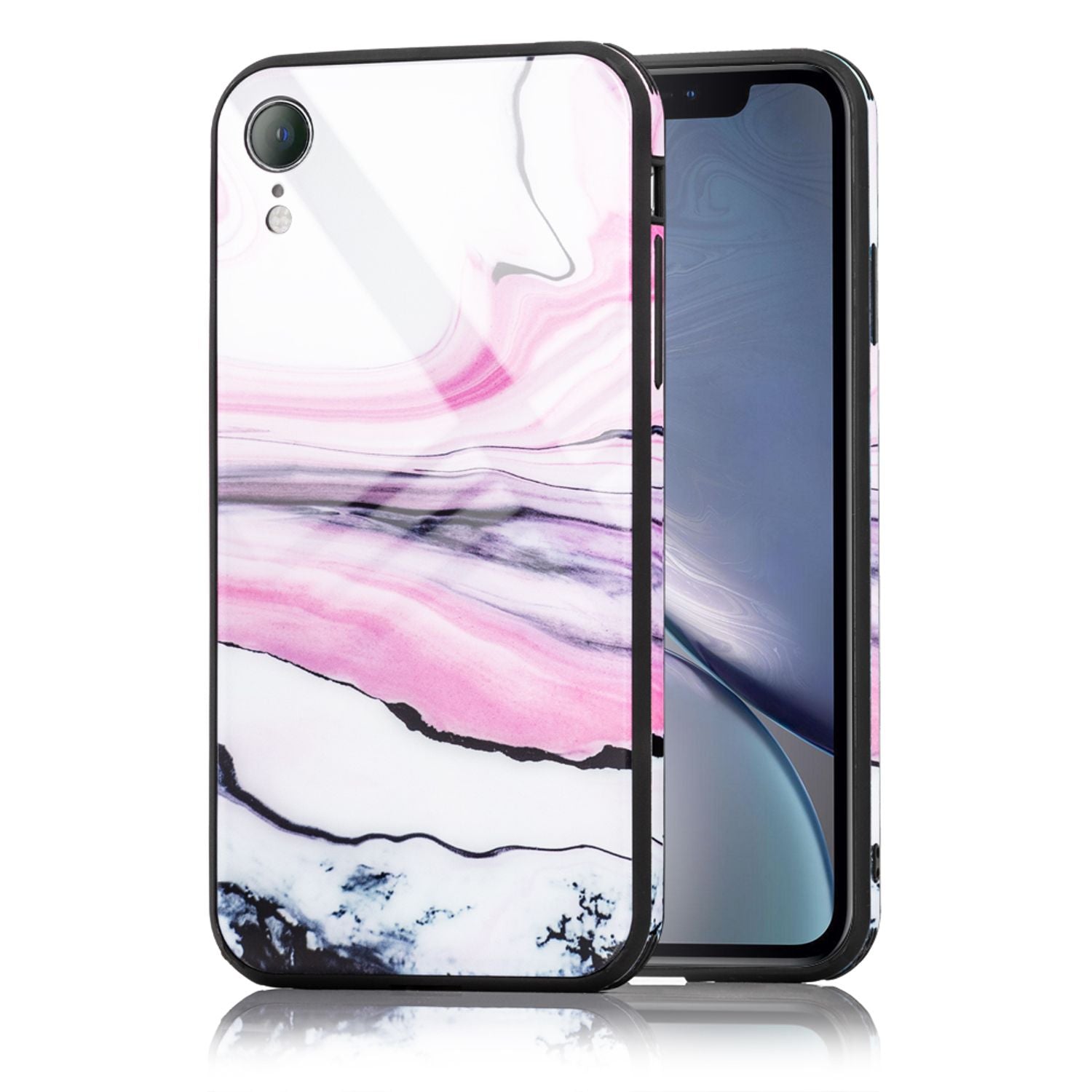 NALIA Handy Hülle für iPhone XR, Hartglas Marmor Design Case Cover Bumper Etui
