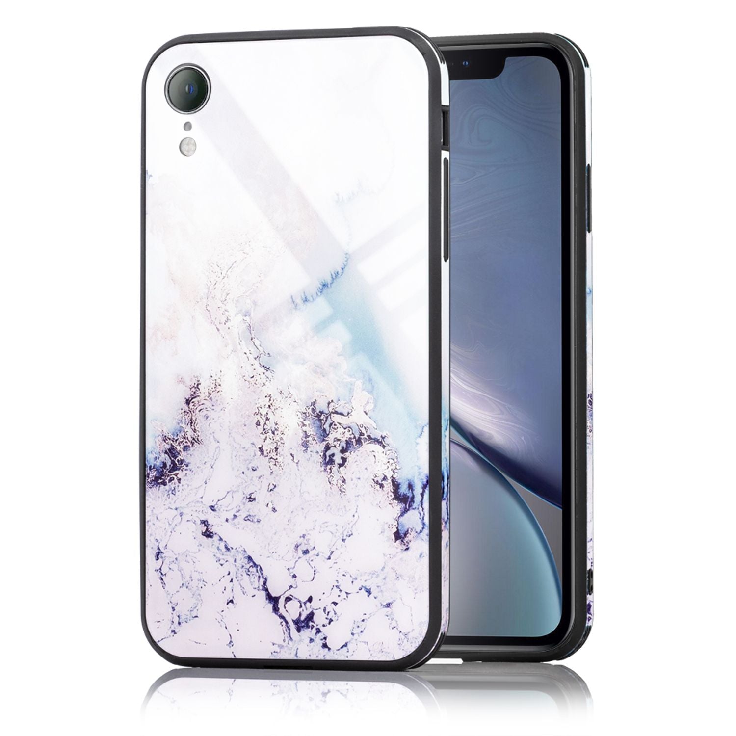 NALIA Handy Hülle für iPhone XR, Hartglas Marmor Design Case Cover Bumper Etui