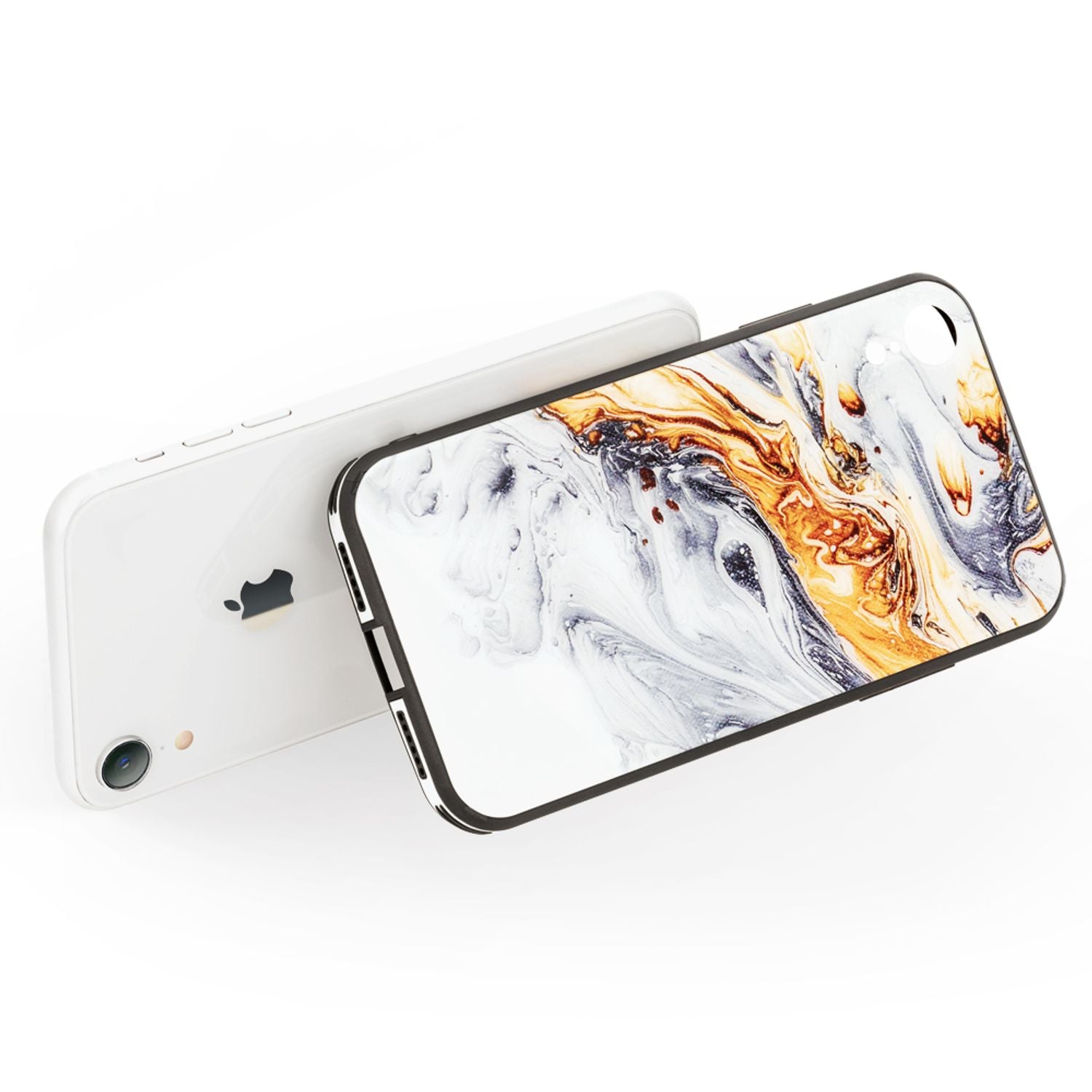 NALIA Handy Hülle für iPhone XR, Hartglas Marmor Design Case Cover Bumper Etui