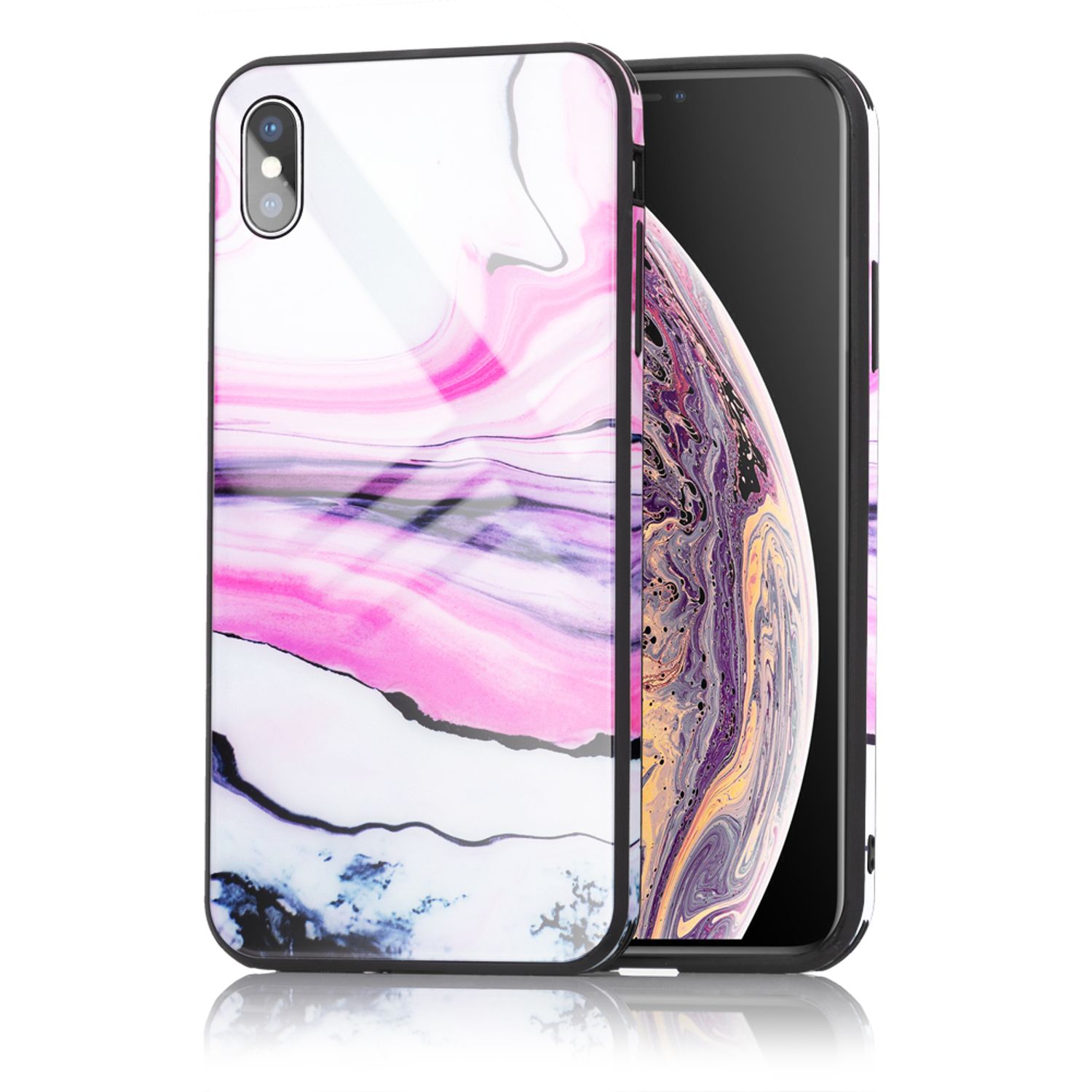 NALIA Handy Hülle für iPhone XS Max, Hartglas Marmor Design Schutz Case Cover