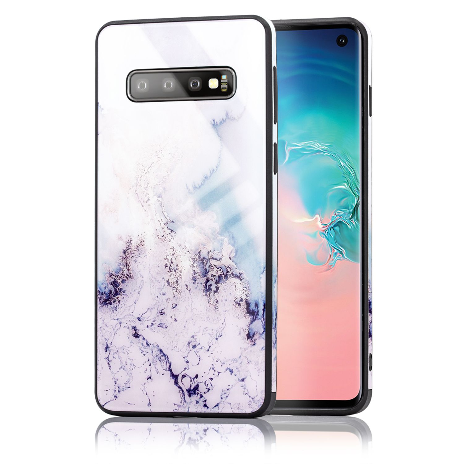 NALIA Handy Hülle für Samsung Galaxy S10, Marmor Design Case Cover Tasche Bumper Pink Blau NALIA