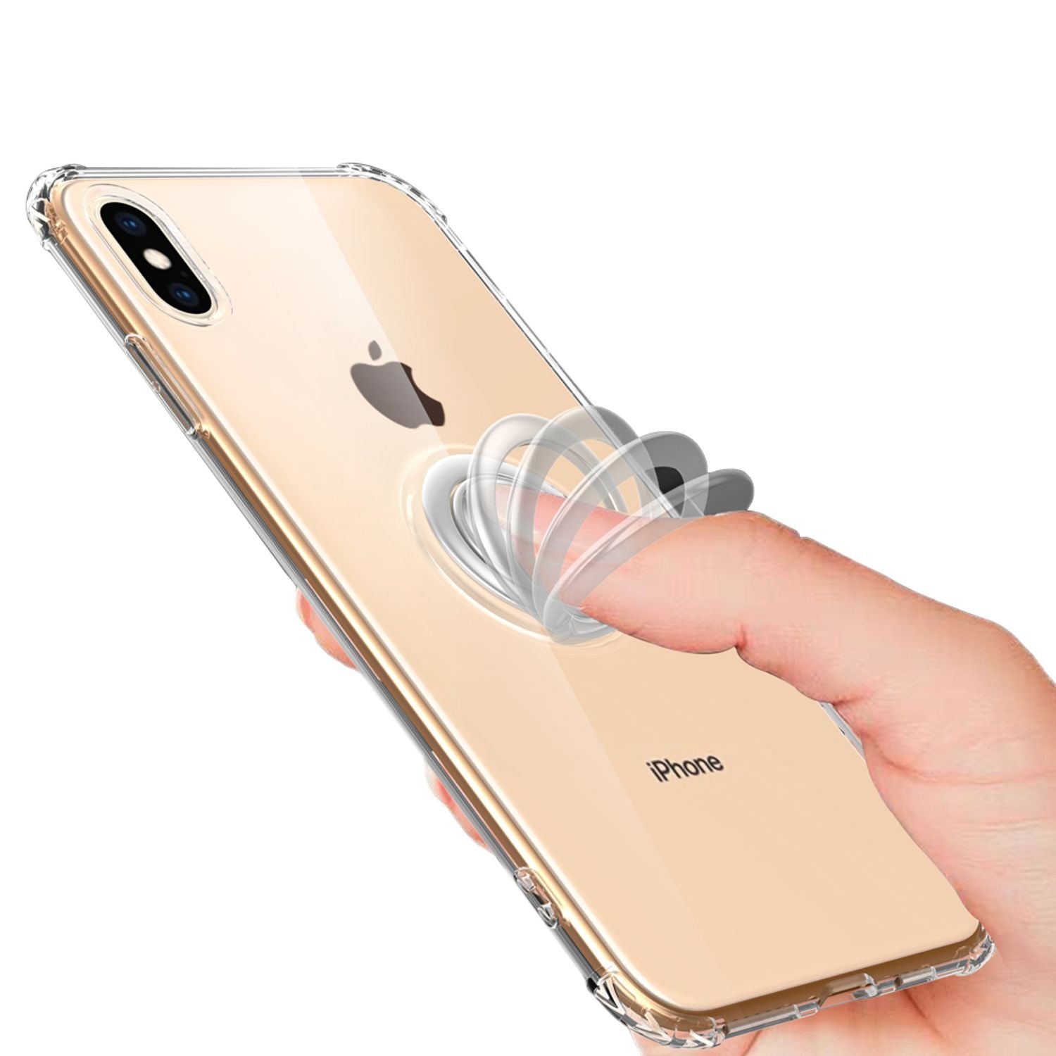 NALIA Pop-Up Ring Hülle für iPhone X/XS, 360° Handy Schutz Case Cover Tasche TPU Transparent NALIA