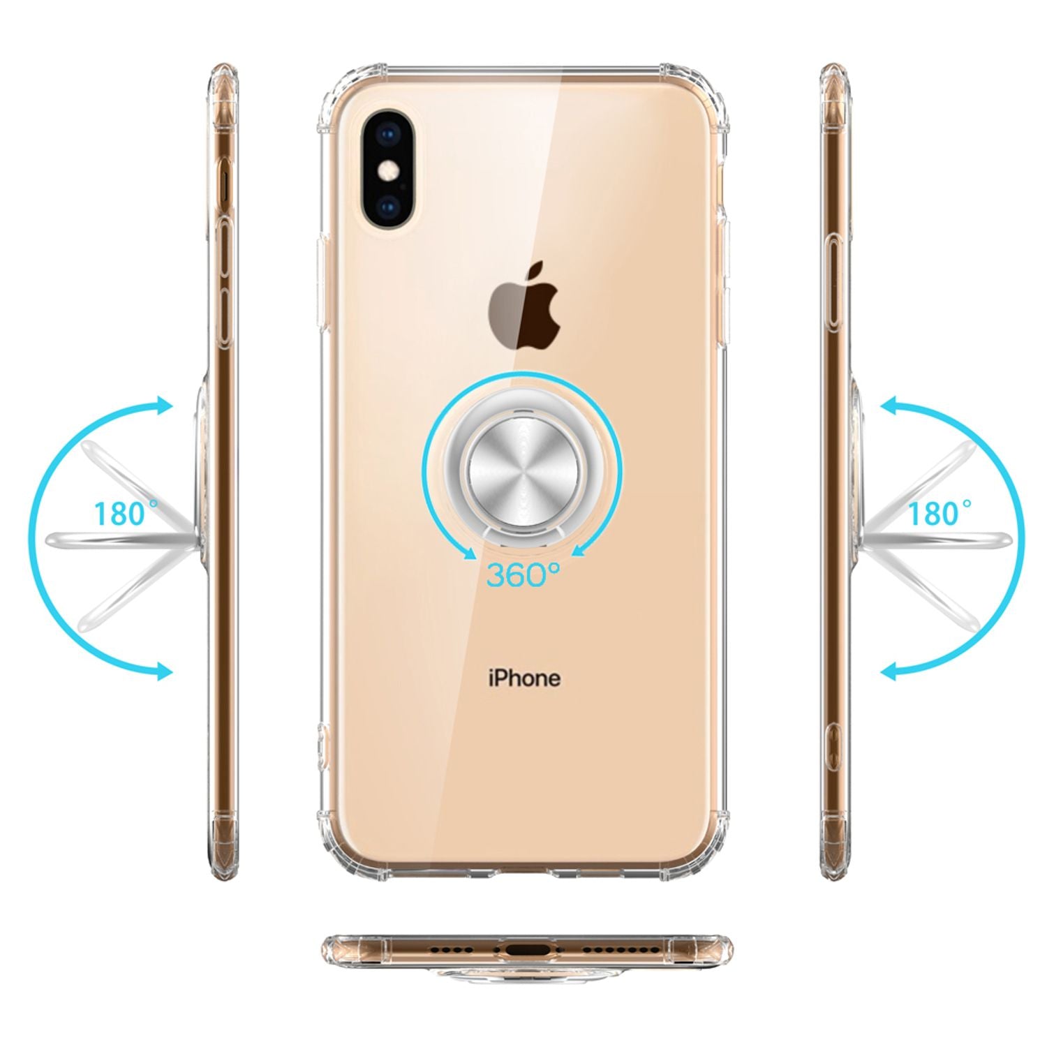 NALIA Pop-Up Ring Hülle für iPhone X/XS, 360° Handy Schutz Case Cover Tasche TPU Transparent NALIA