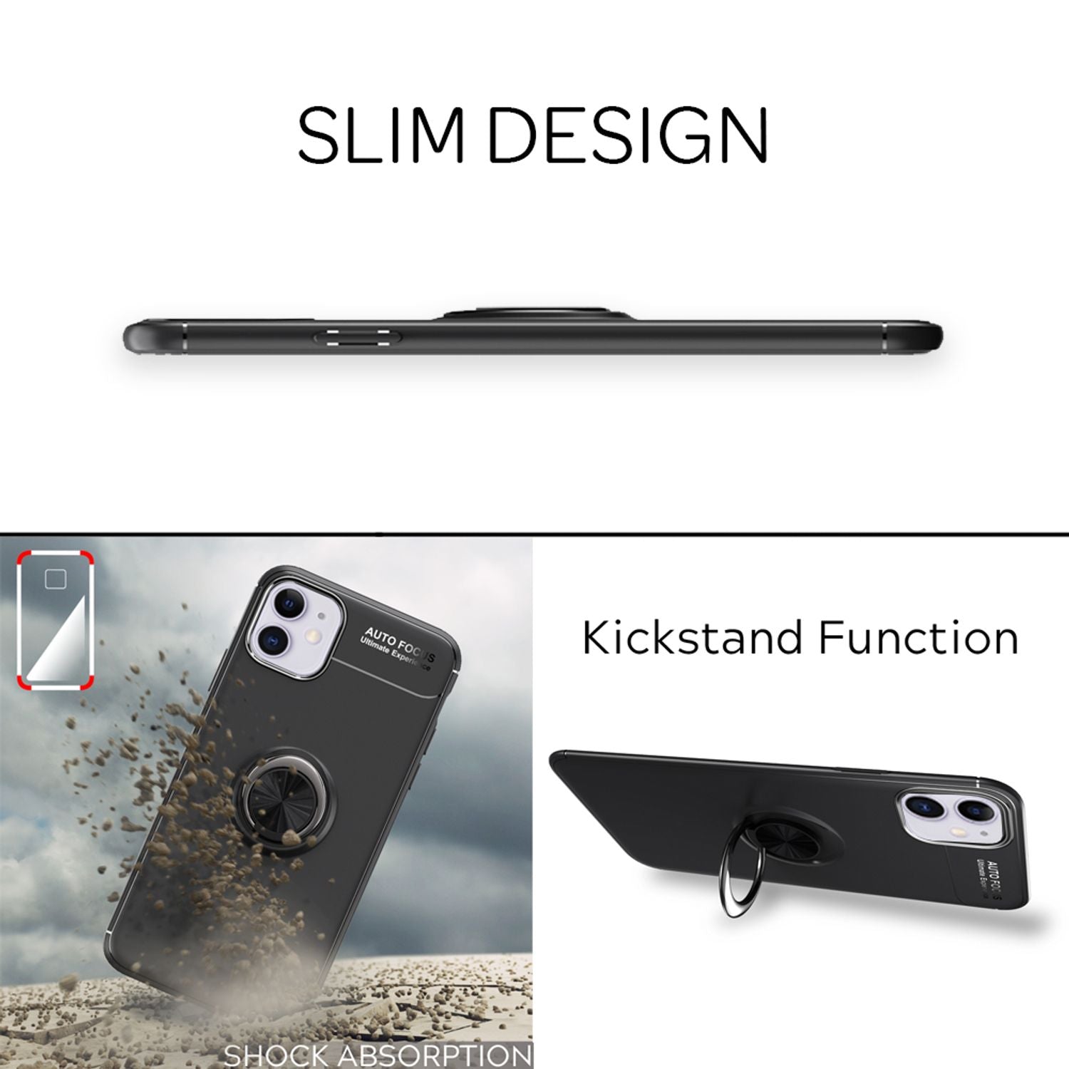 NALIA Ring Handyhülle für iPhone 11, Schutz Cover Magnetisch Silikon Case Bumper Etui Schwarz NALIA Protective Hülle