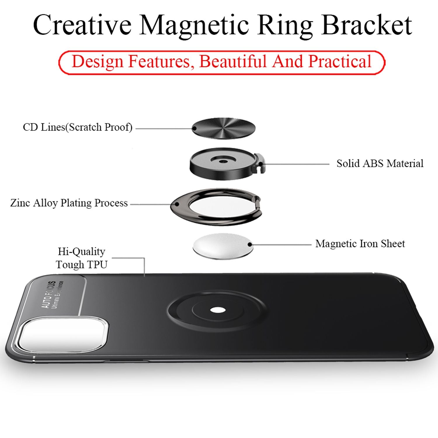 NALIA Ring Hülle für iPhone 11 Pro, Schutz Cover Magnetisch Silikon Case Bumper Schwarz NALIA Protective Hülle