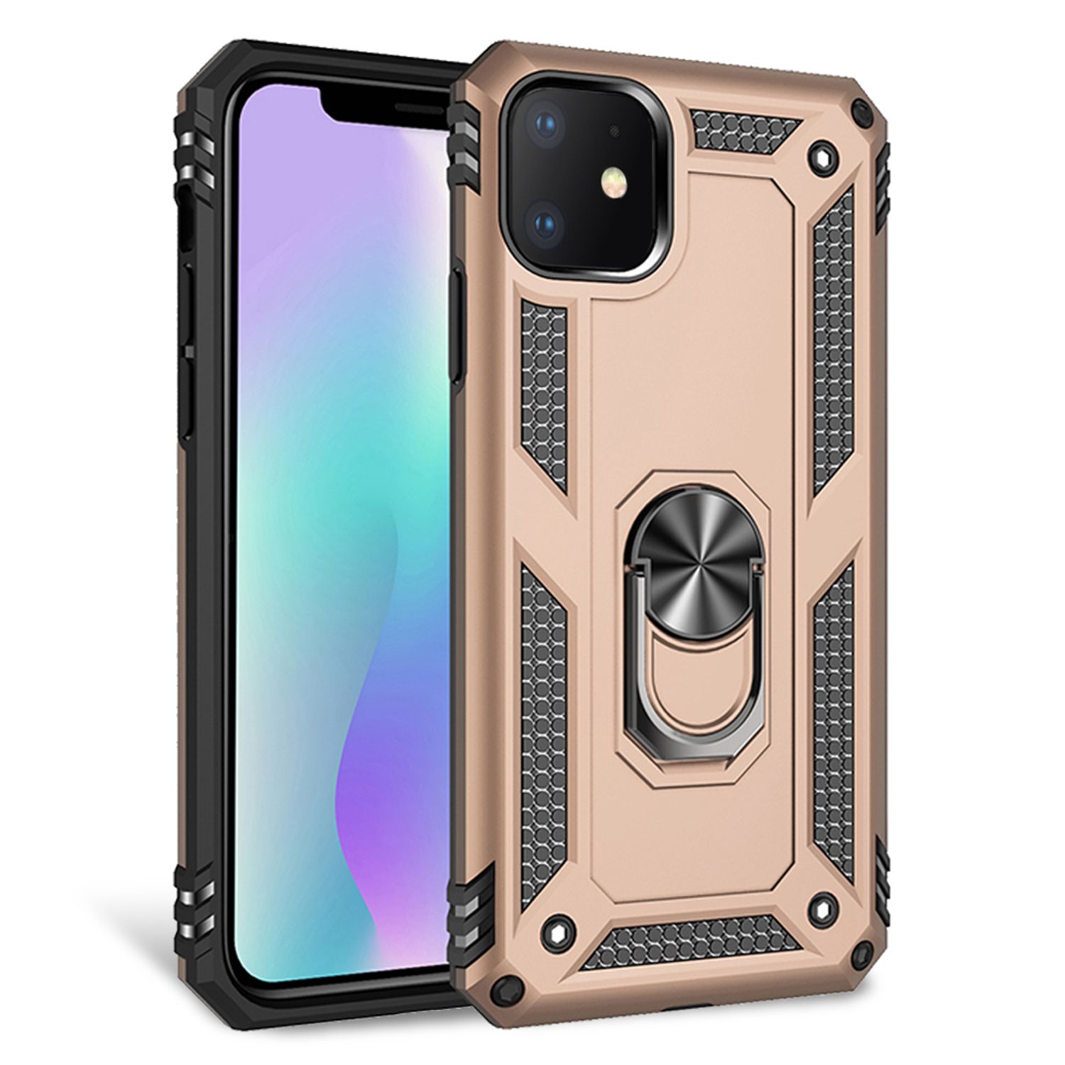 NALIA Ring Handy Hülle für iPhone 11, 360 Grad Schutz Case Cover Tasche Etui Gold NALIA Outdoor Hülle