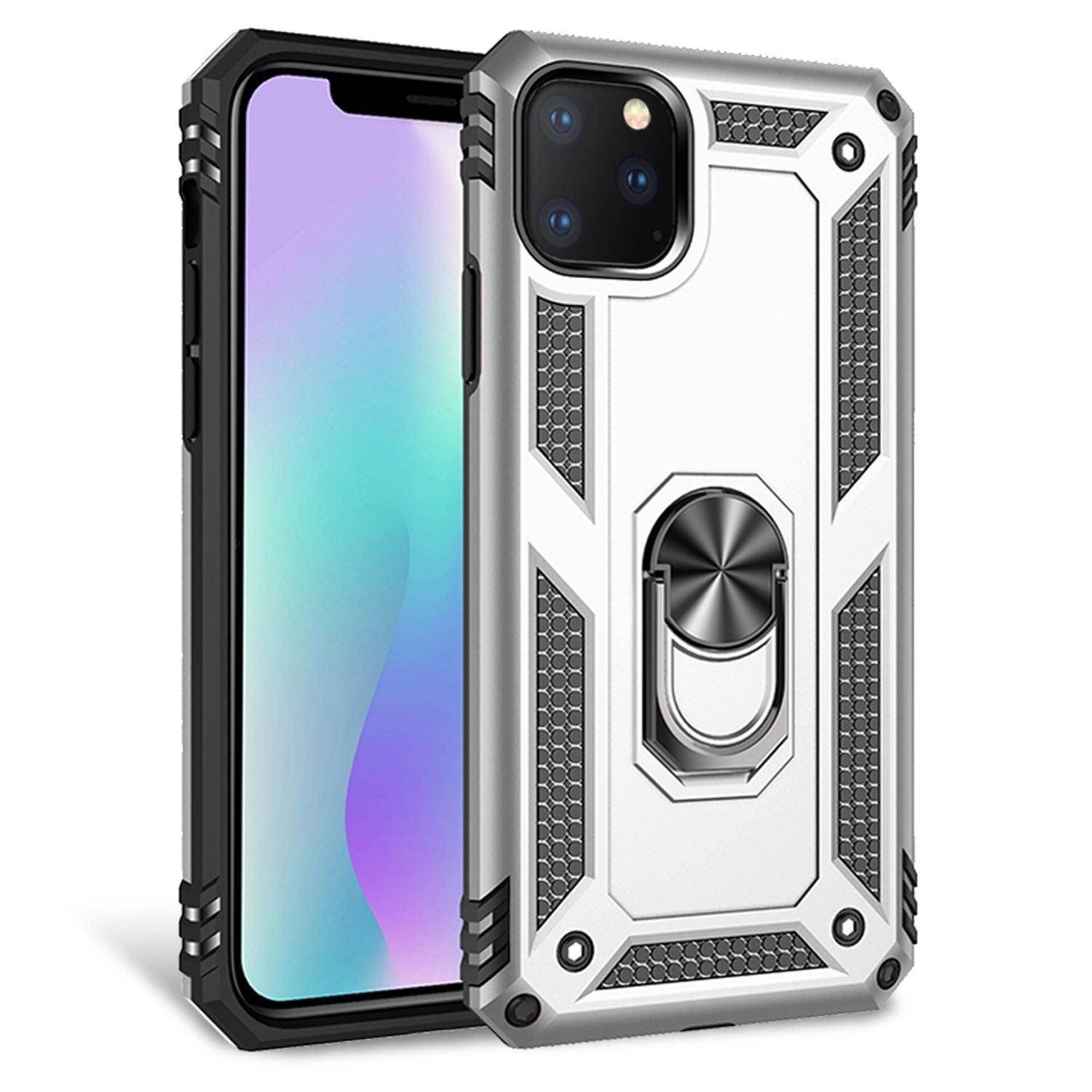 NALIA Ring Handy Hülle für iPhone 11 Pro Max, 360 Grad Schutz Case Cover Tasche Silber NALIA Protective Hülle