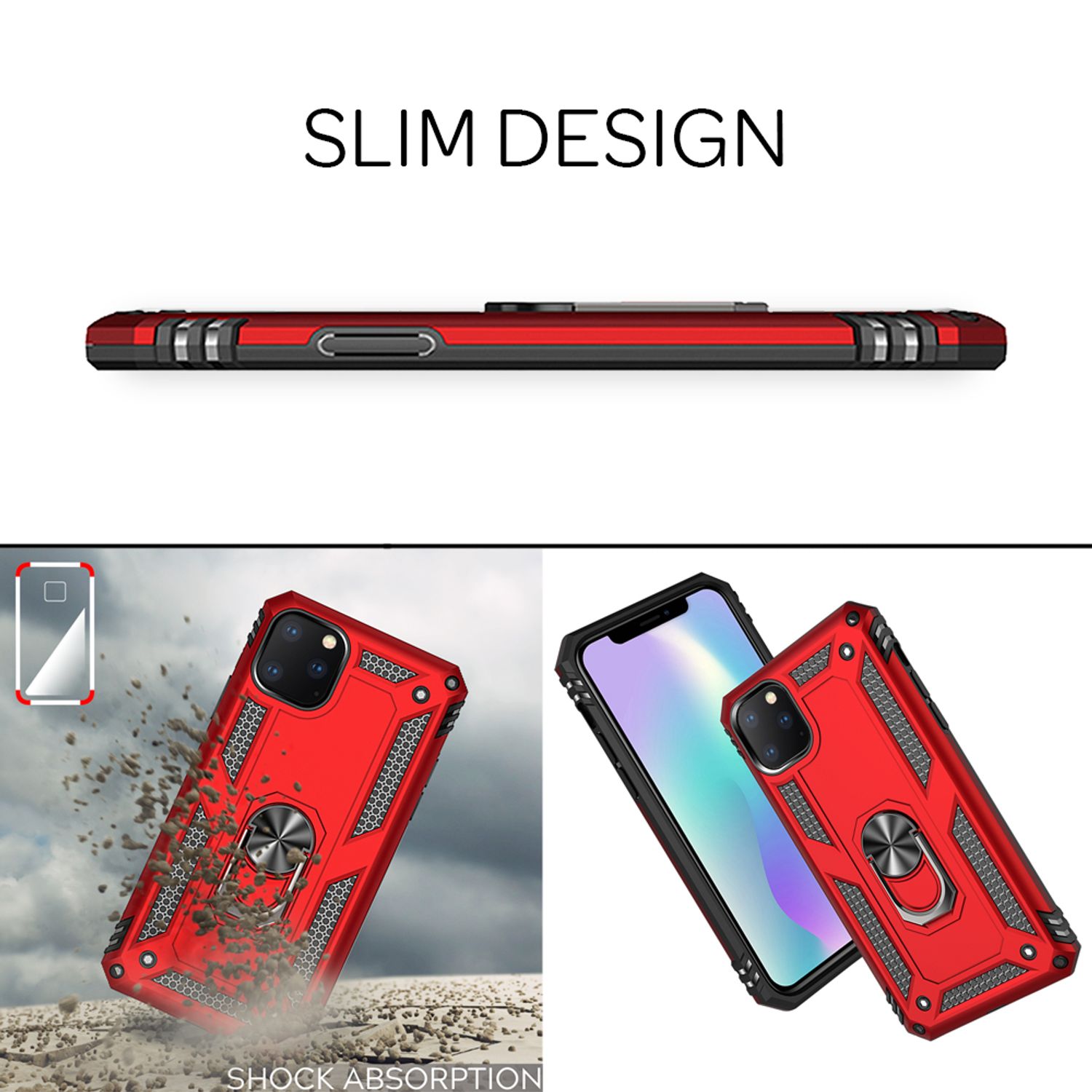 NALIA Ring Handy Hülle für iPhone 11 Pro Max, 360 Grad Schutz Case Cover Tasche Schwarz NALIA Protective Hülle