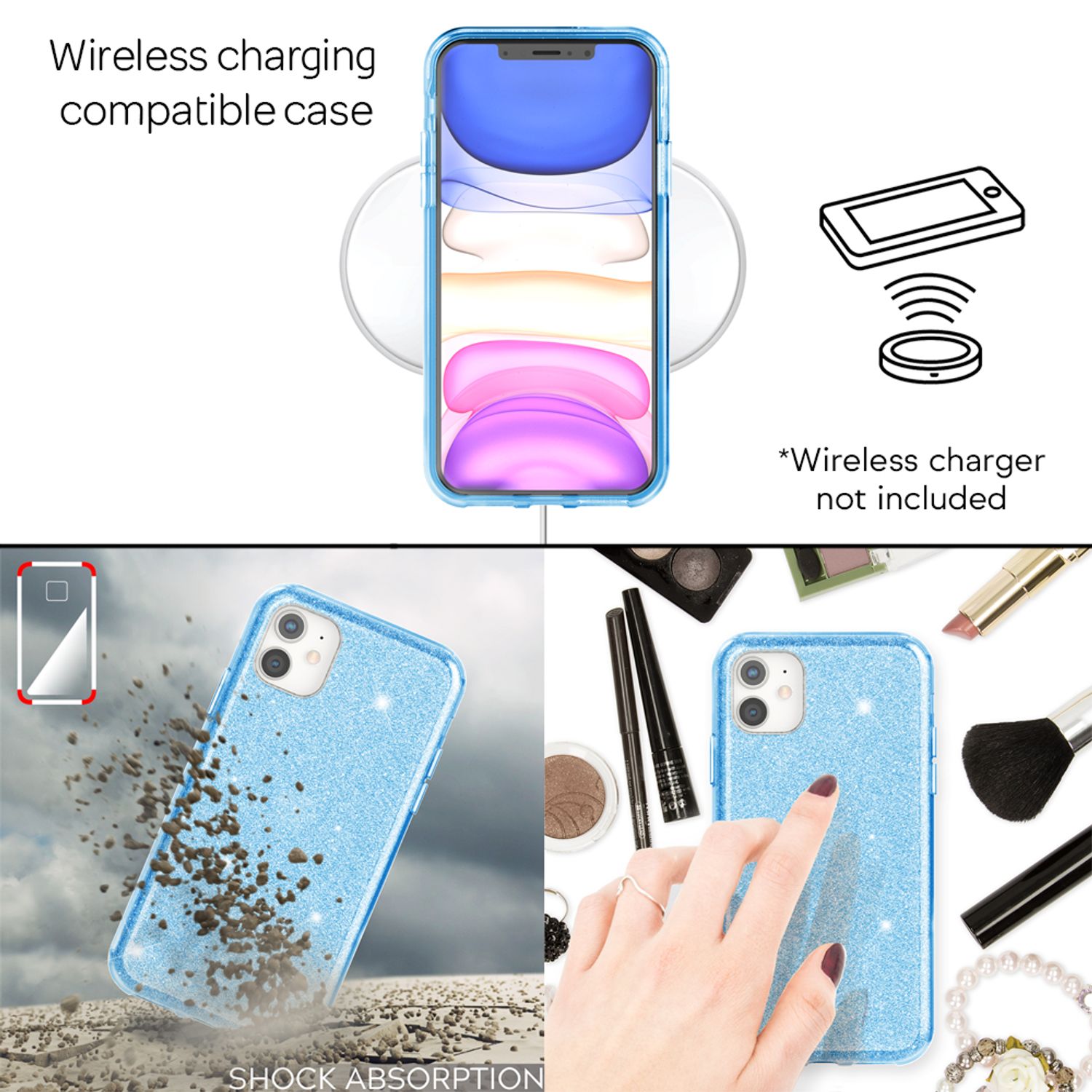 NALIA Glitzer Handyhülle kompatibel mit iPhone 11, Diamant Glitzer Handyhülle Bling Cover