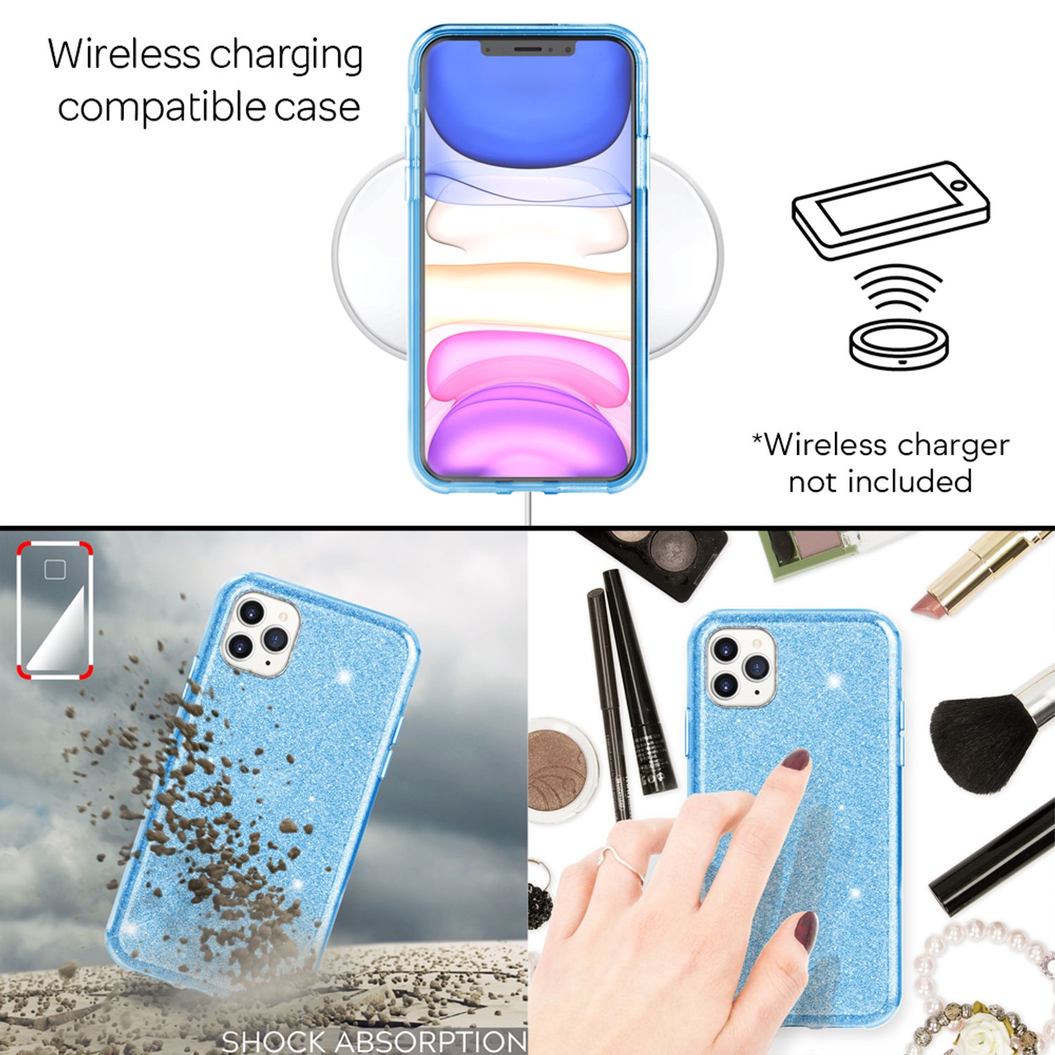 NALIA Glitzer Handyhülle kompatibel mit iPhone 11 Pro, Diamant Glitzer Handyhülle Cover