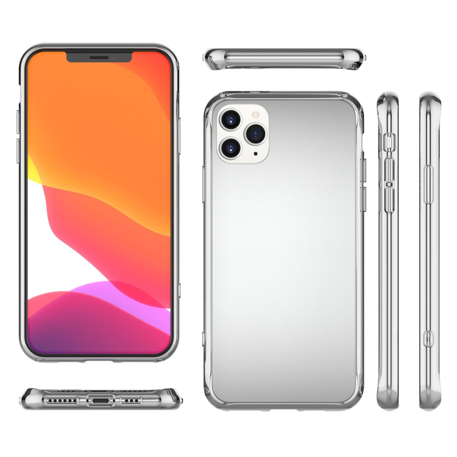 NALIA Spiegel Hart Glas Hülle für iPhone 11 Pro Max, Mirror Case 9H Glass Cover Silber NALIA Protective Hülle