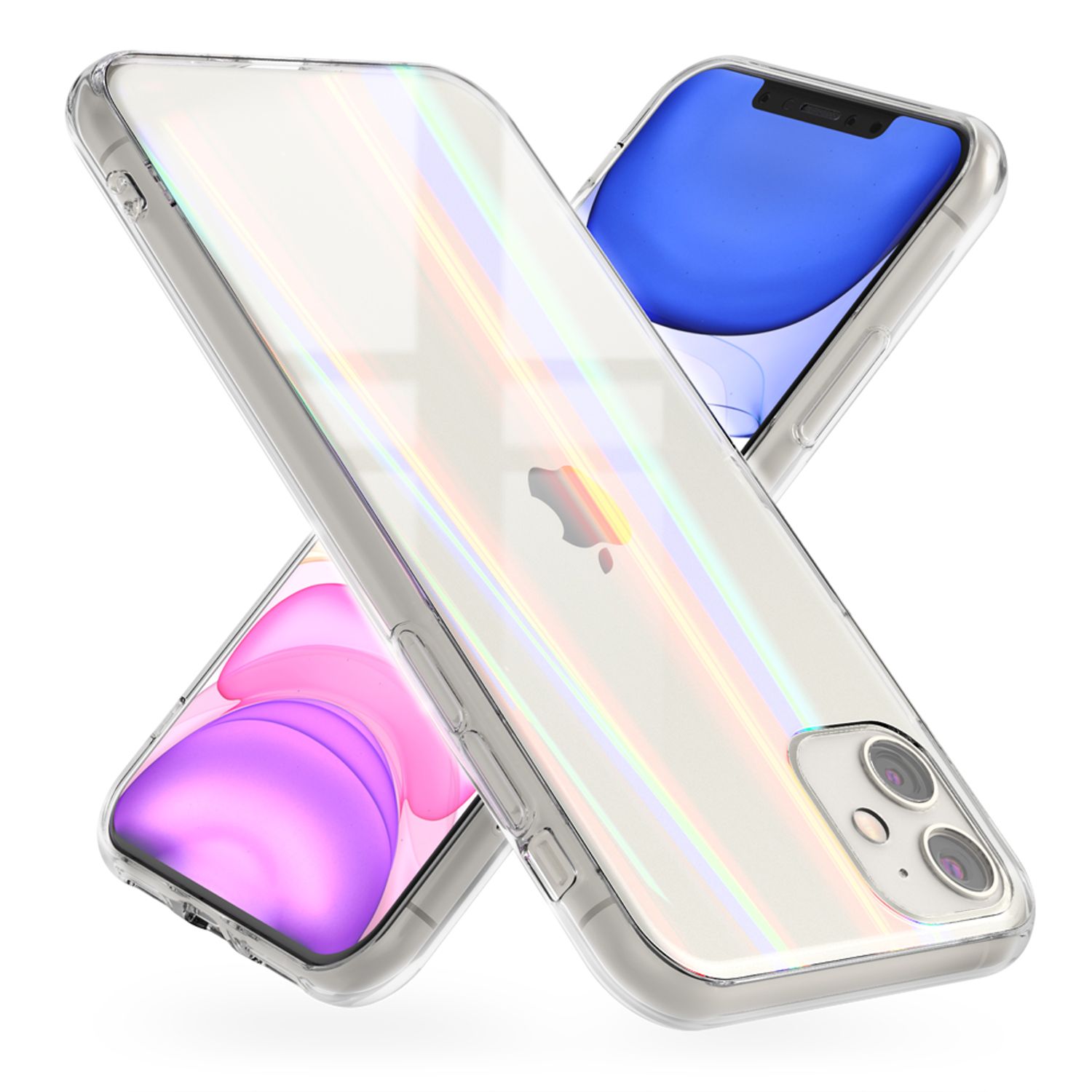 NALIA Hartglas Handy Hülle für iPhone 11, Regenbogen Case Cover Etui Transparent
