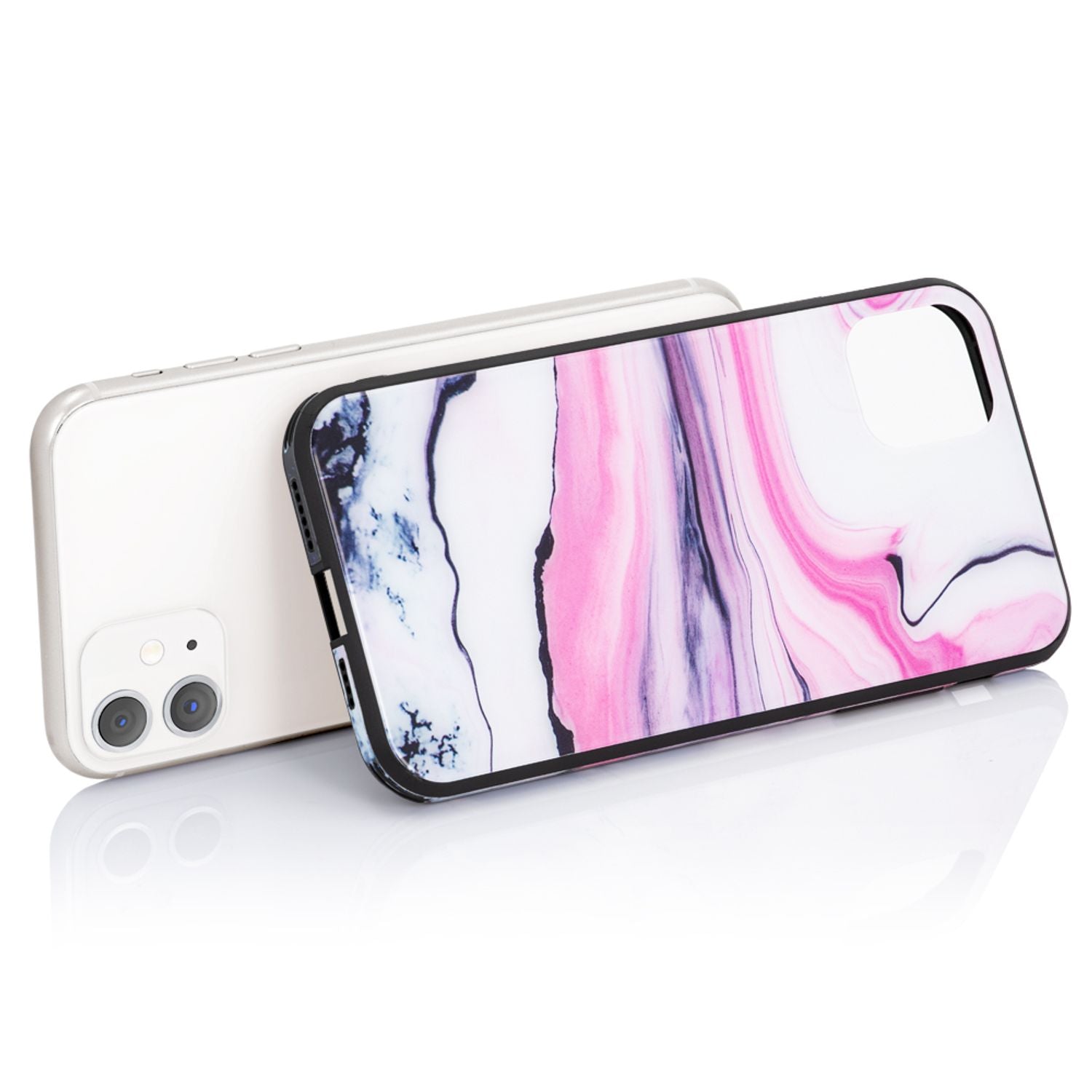 NALIA Hartglas Handy Hülle für iPhone 11, Marmor Design Tasche Case Cover Bumper Pink Lila NALIA Protective Hülle