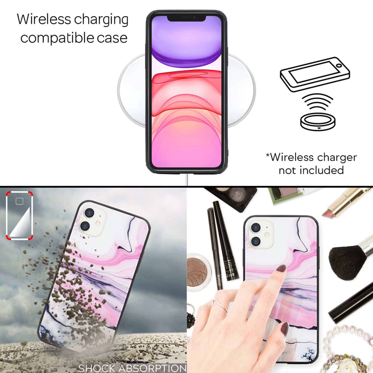 NALIA Hartglas Handy Hülle für iPhone 11, Marmor Design Tasche Case Cover Bumper Türkis Gold NALIA Protective Hülle