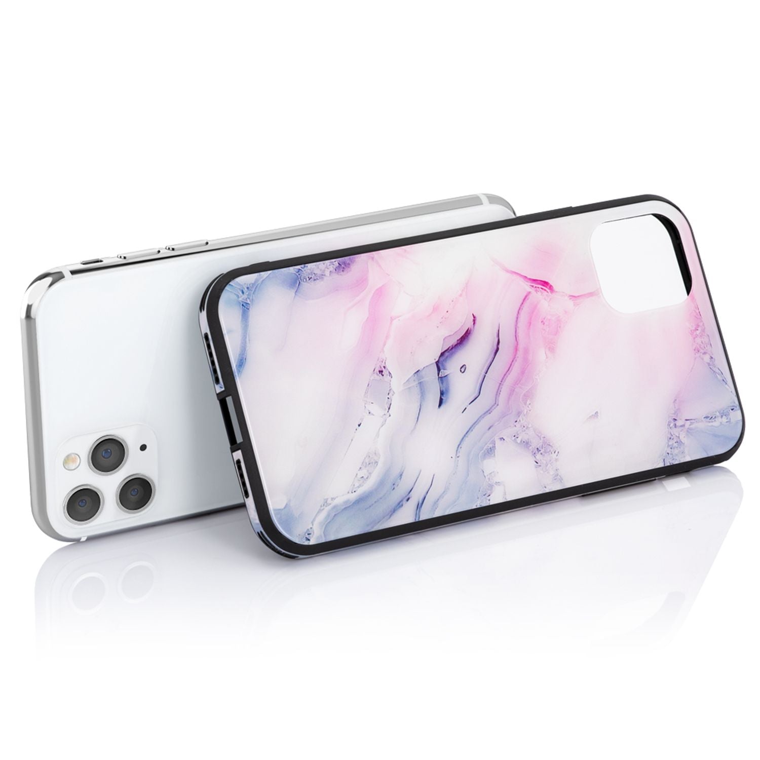 NALIA Hartglas Handy Hülle für iPhone 11 Pro, Marmor Design Tasche Case Cover Pink Blau NALIA Protective Hülle