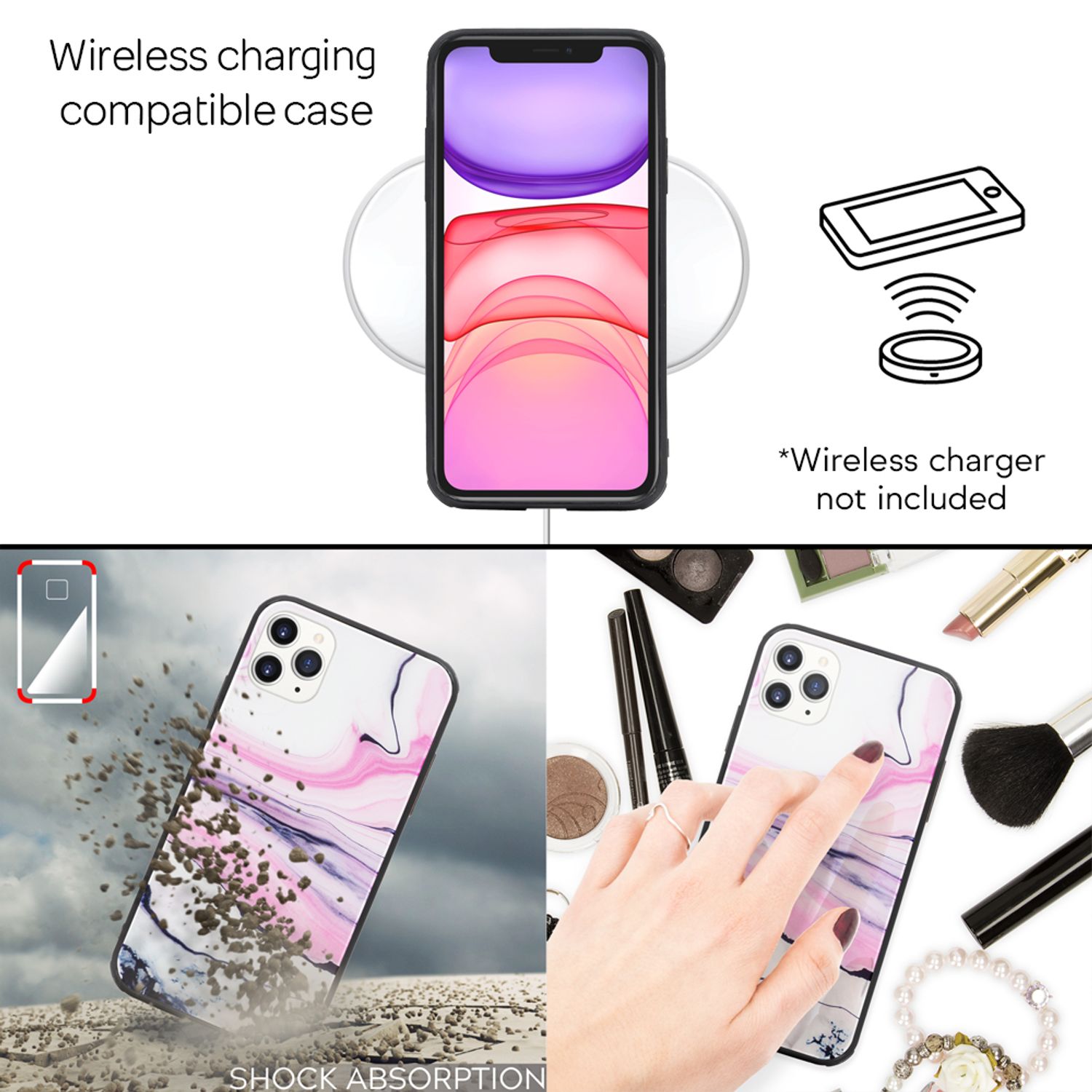 NALIA Hartglas Handy Hülle für iPhone 11 Pro, Marmor Design Tasche Case Cover Türkis Gold NALIA Protective Hülle