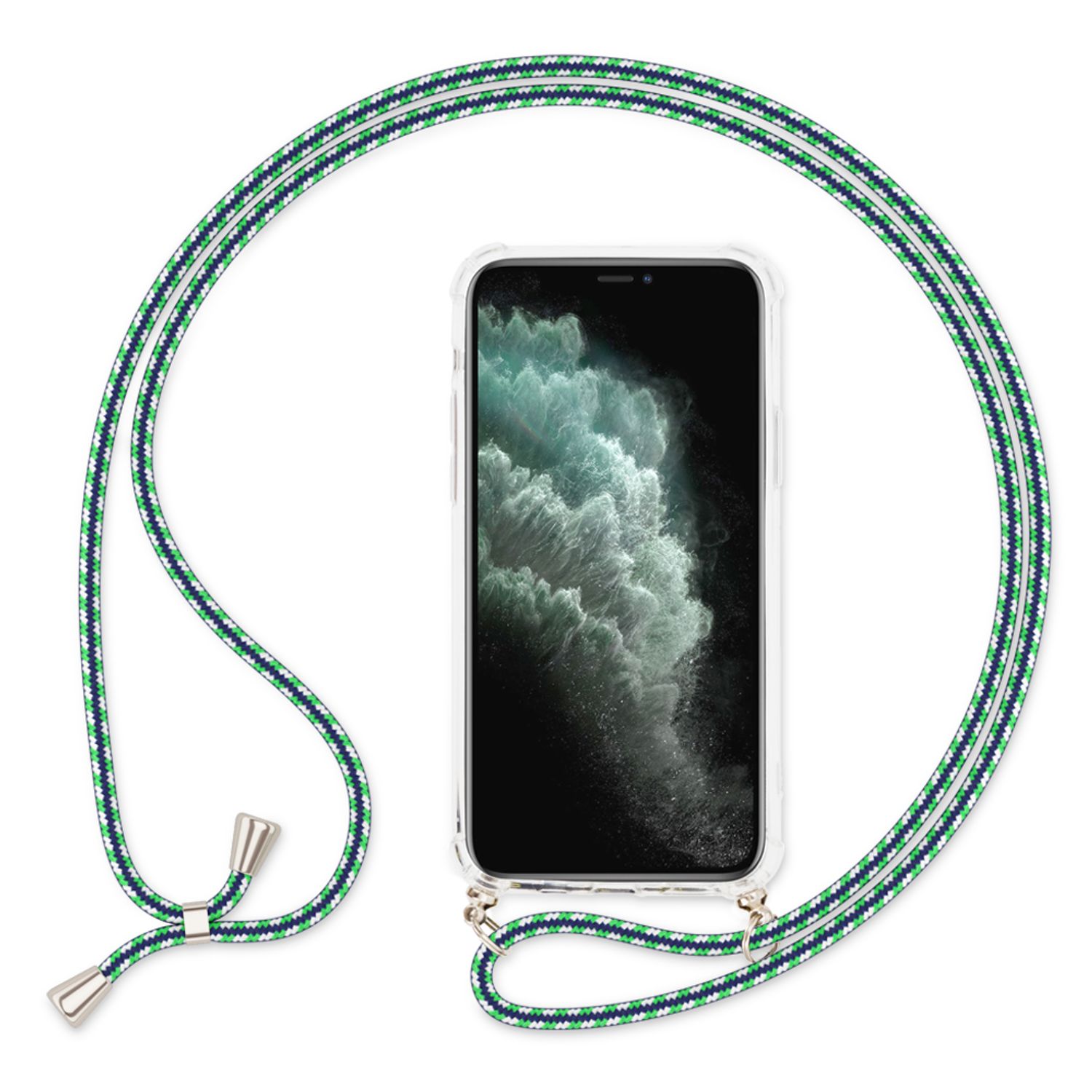 NALIA Handykette mit Hülle iPhone 11 Case Crossbody verstellbar Grün Weiß NALIA Transparente Hülle