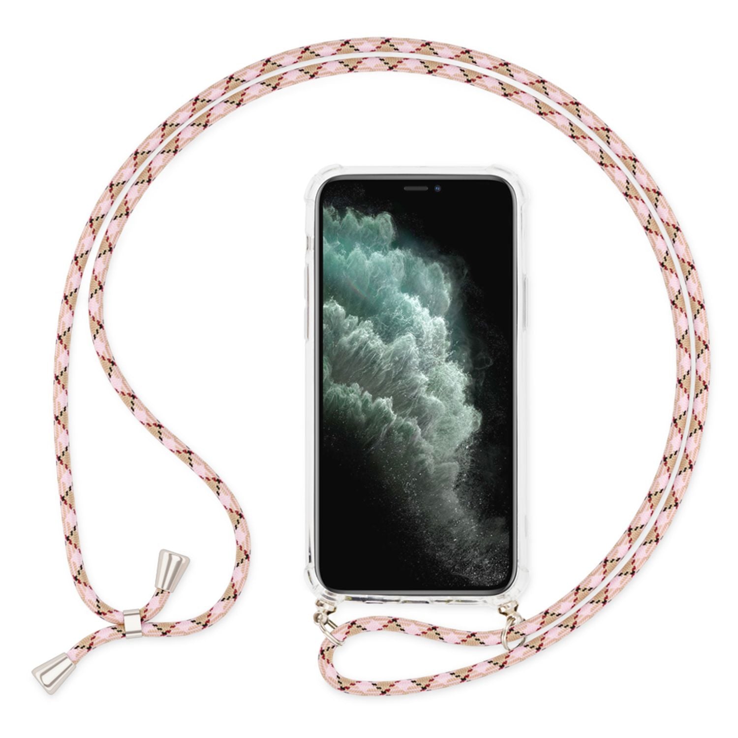 NALIA Handykette mit Hülle iPhone 11 Case Crossbody verstellbar Pink Weiß NALIA Transparente Hülle