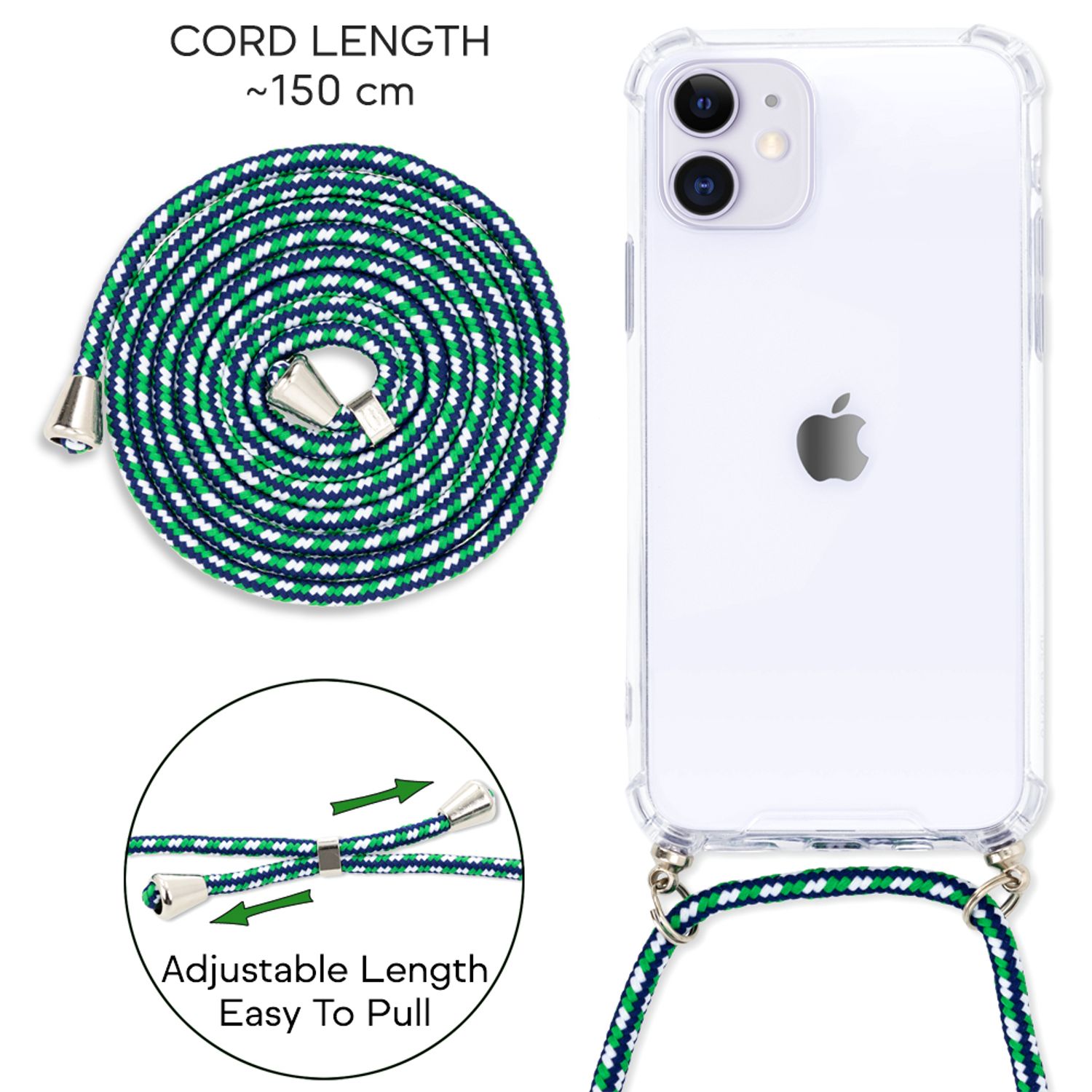 NALIA Handy Hülle mit Kette für iPhone 11, Necklace Case Etui mit Umhänge-Band